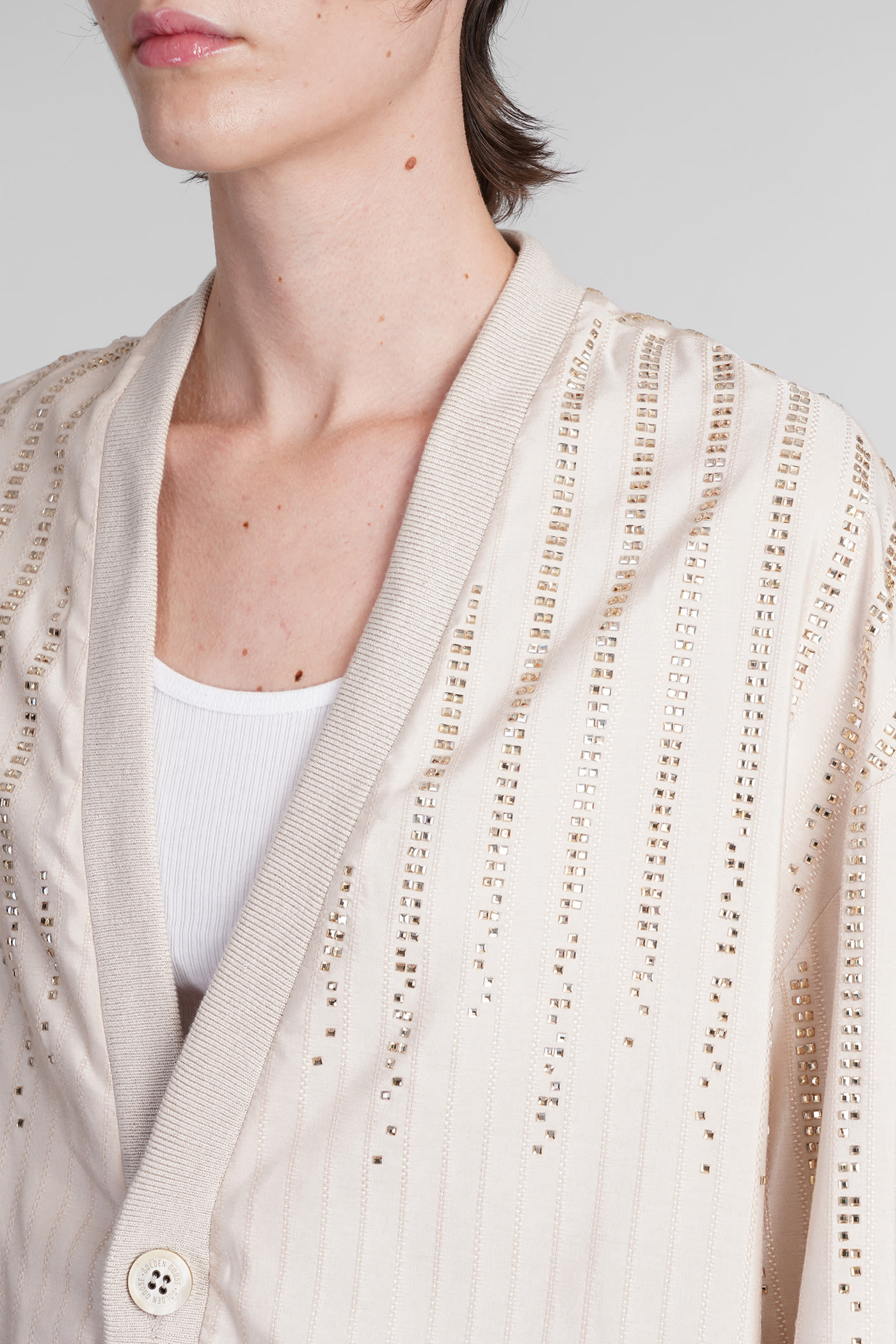 Shop Golden Goose Cardigan In Beige Silk