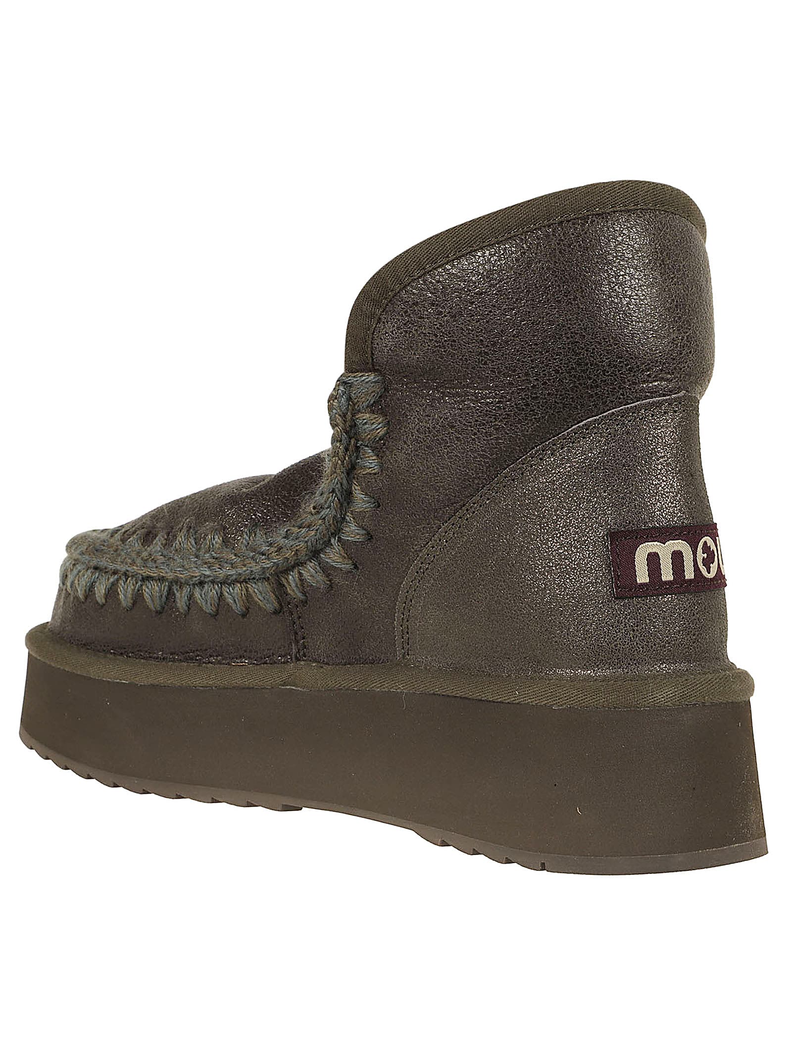 Shop Mou Mini Eskimo Platform Boot In Dubkol Dust Metallic Black Olive