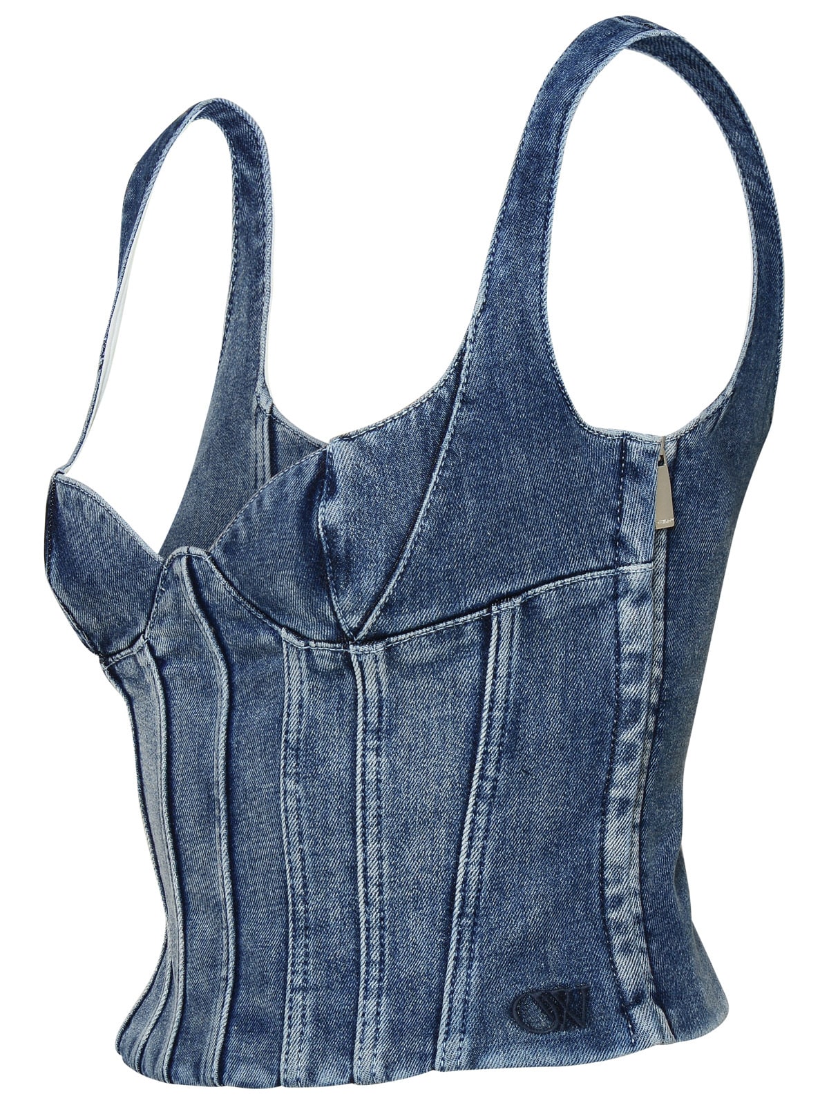 Off-white Blue Bustier Denim Tank Top In Blue