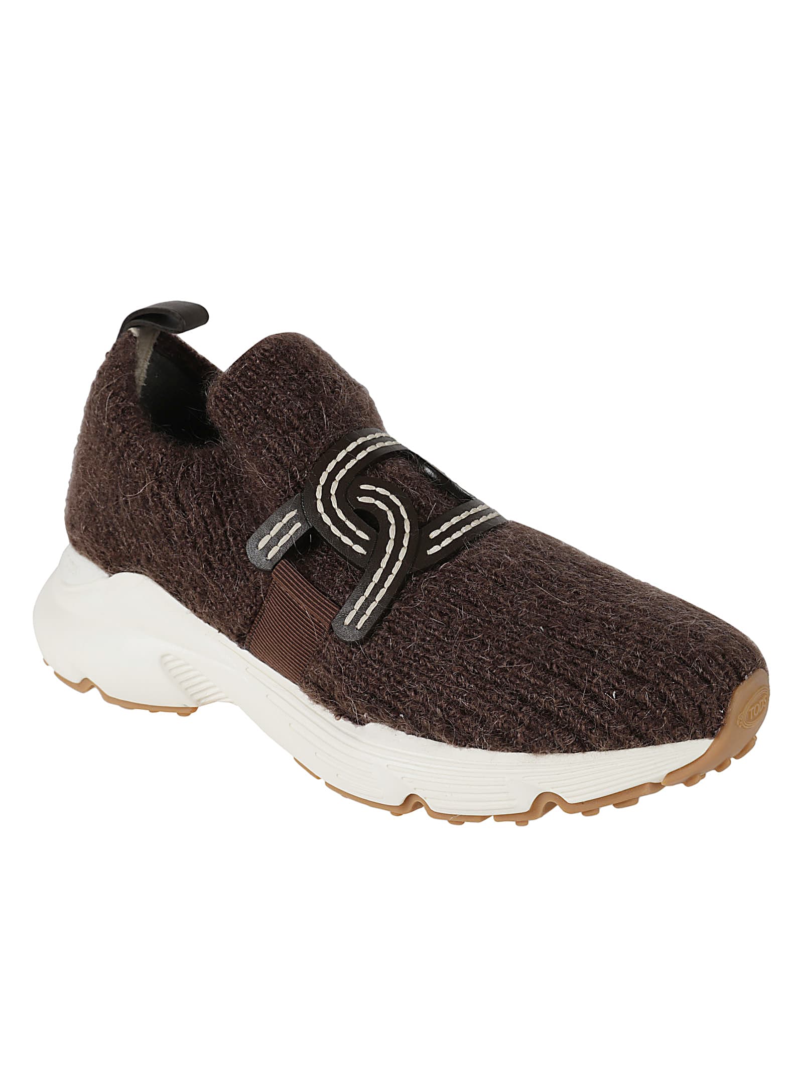 Shop Tod's Rib Knit Sneakers In Brown