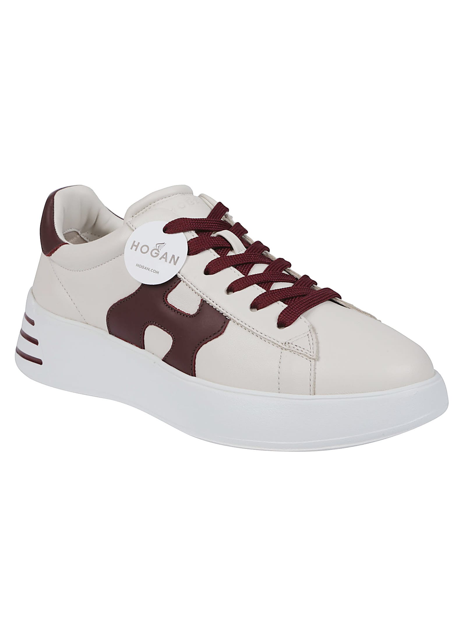 Hogan H564 Ivory Leather Low-top Sneakers In Burgundy