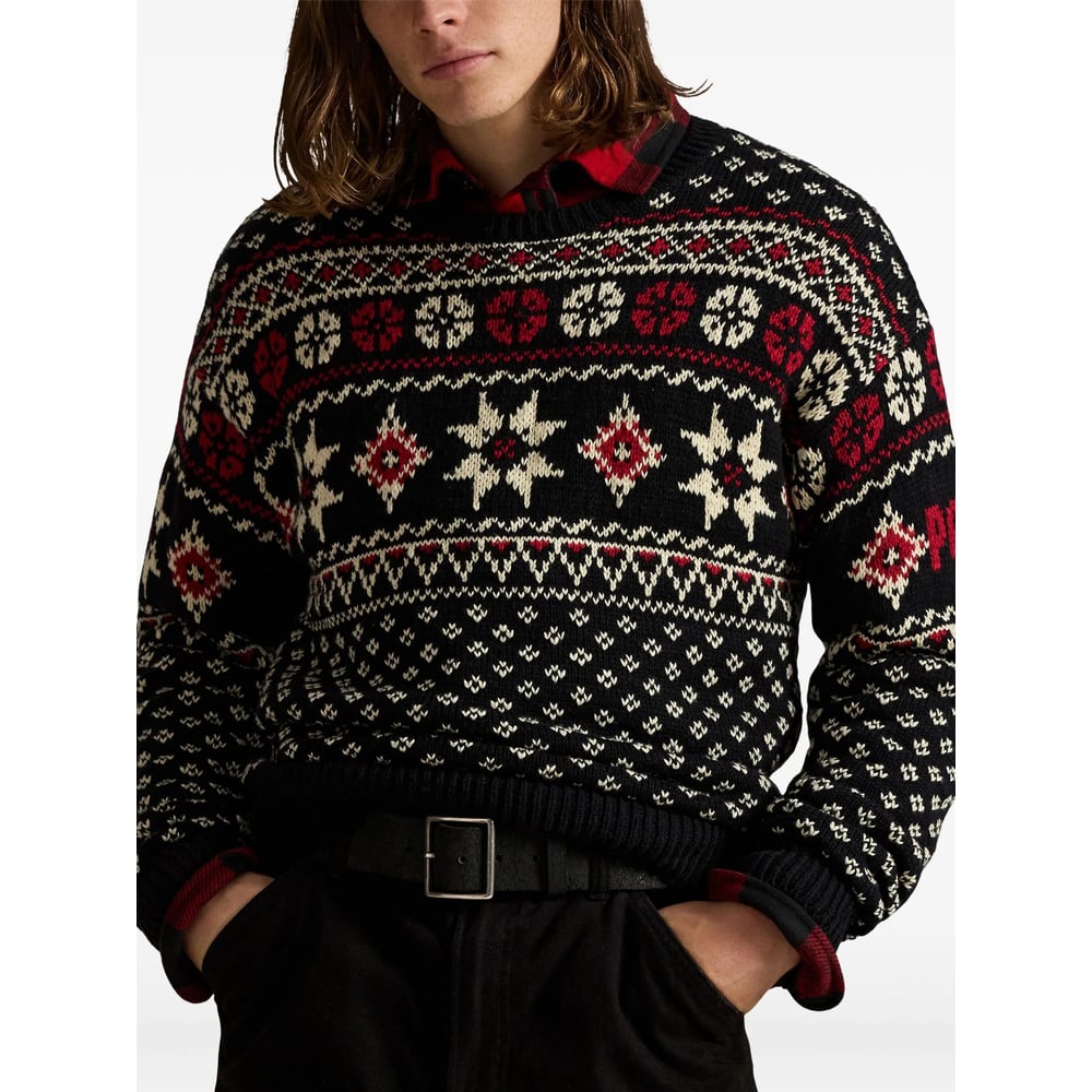 Ralph Lauren Patterned Crew Neck Long Sleeve Sweater In Black