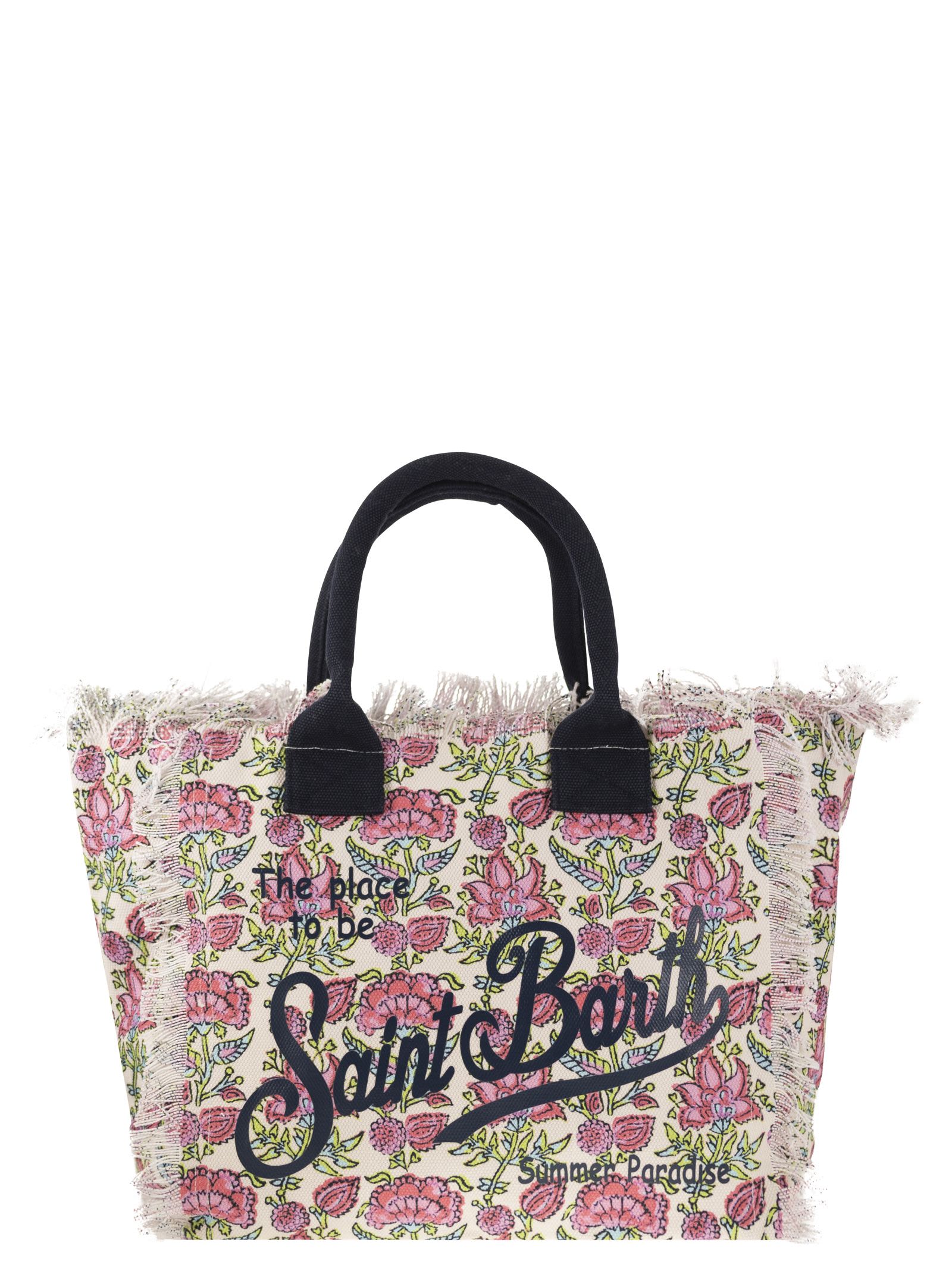 Shop Mc2 Saint Barth Vanity - Canvas Bag With Floral Print In Pink