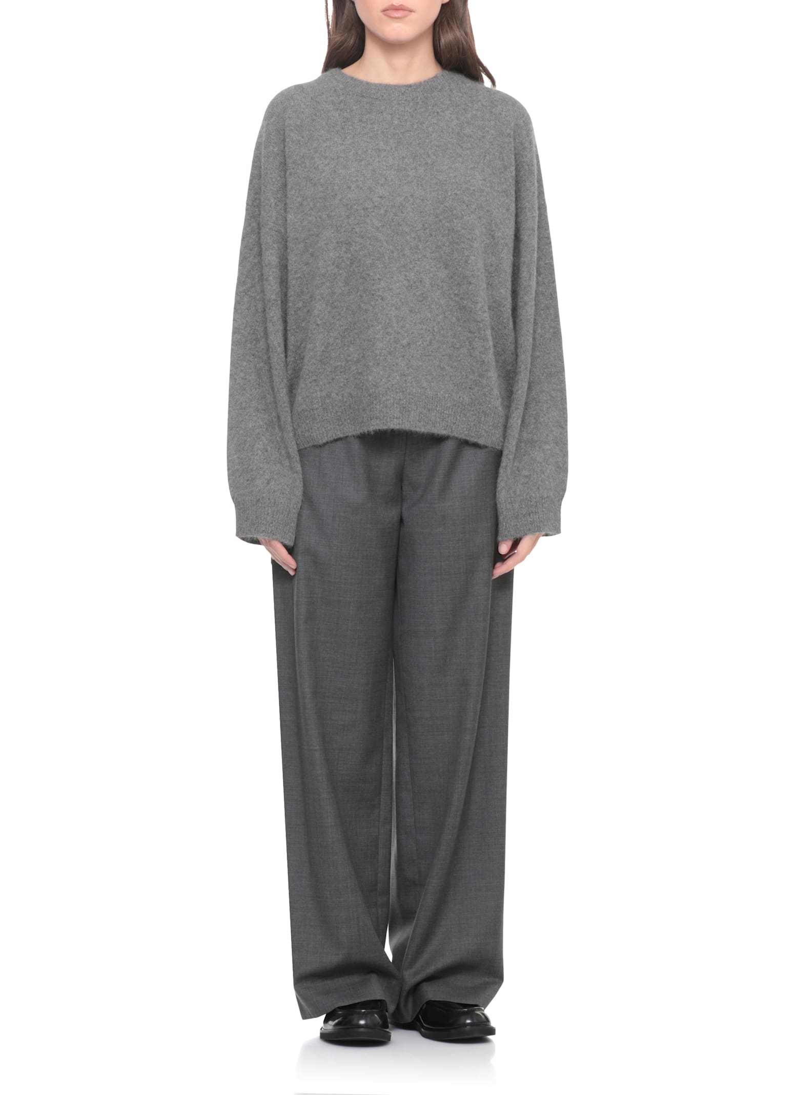 Loulou Studio Soft Virgin Wool Crew Neck Sweater In Gray