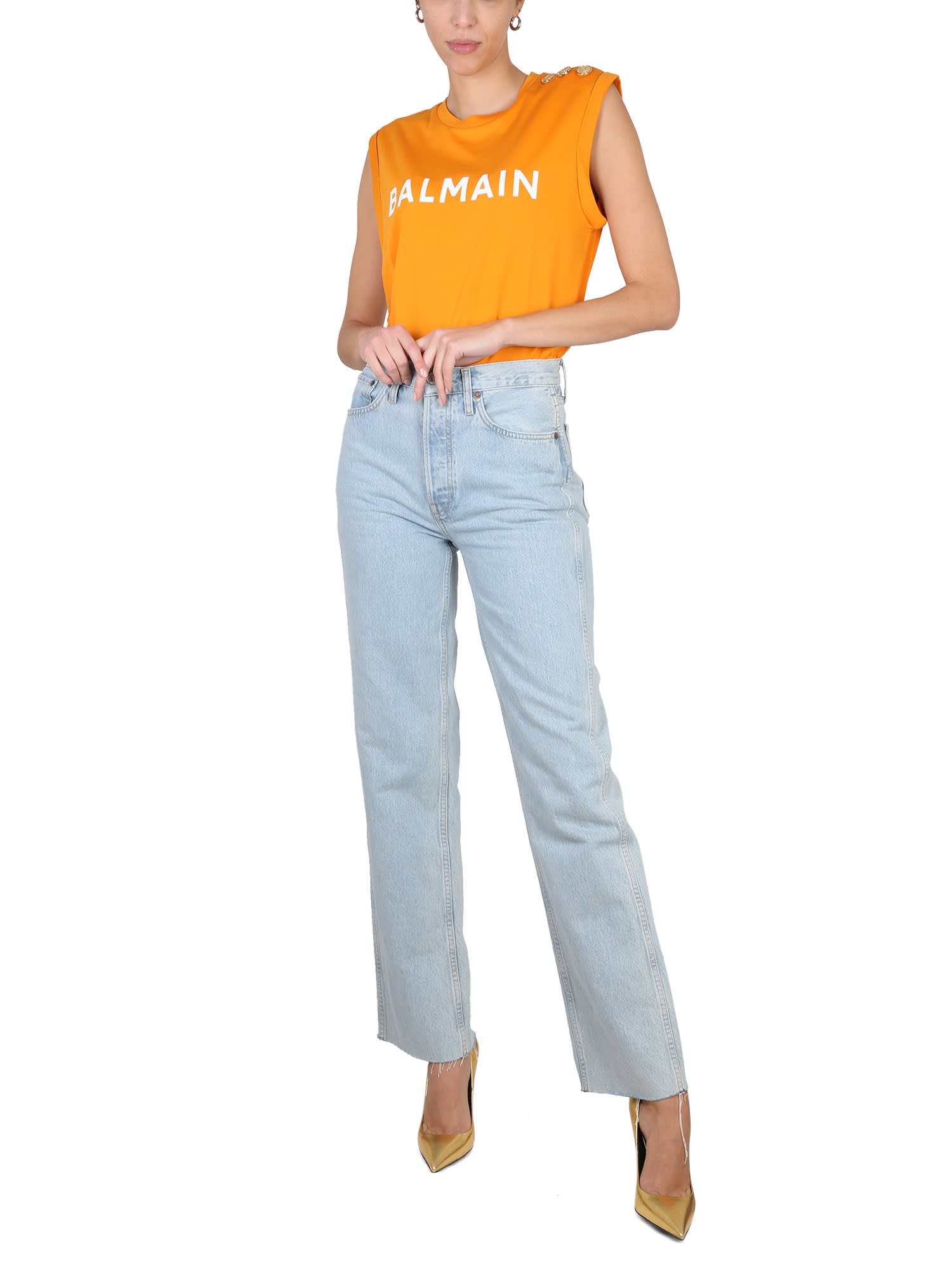 Balmain Logo Print T-shirt In Arancione