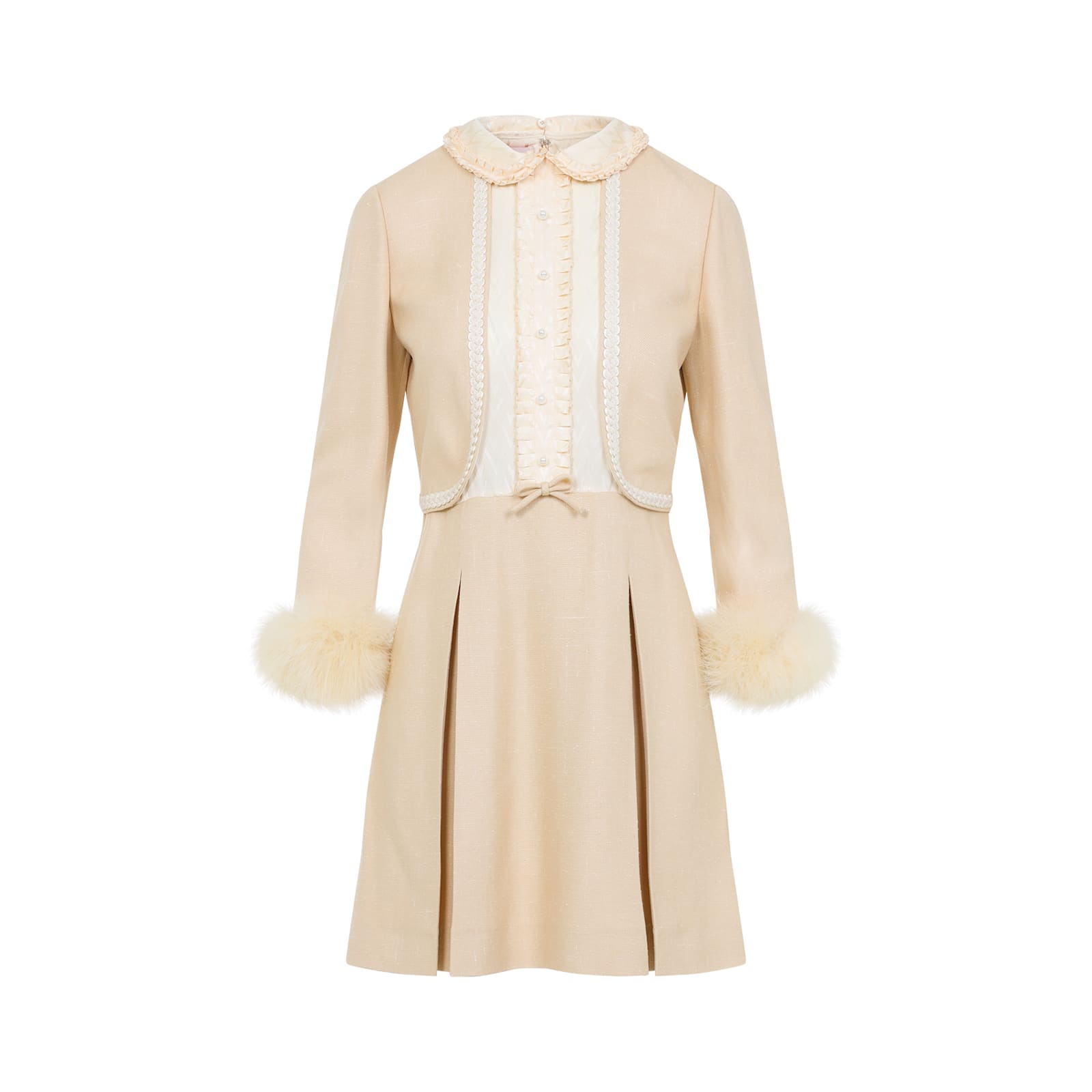 Valentino Nude Viscose-silk Blend Dress With Feather-accented Cuffs In Etf Betulla