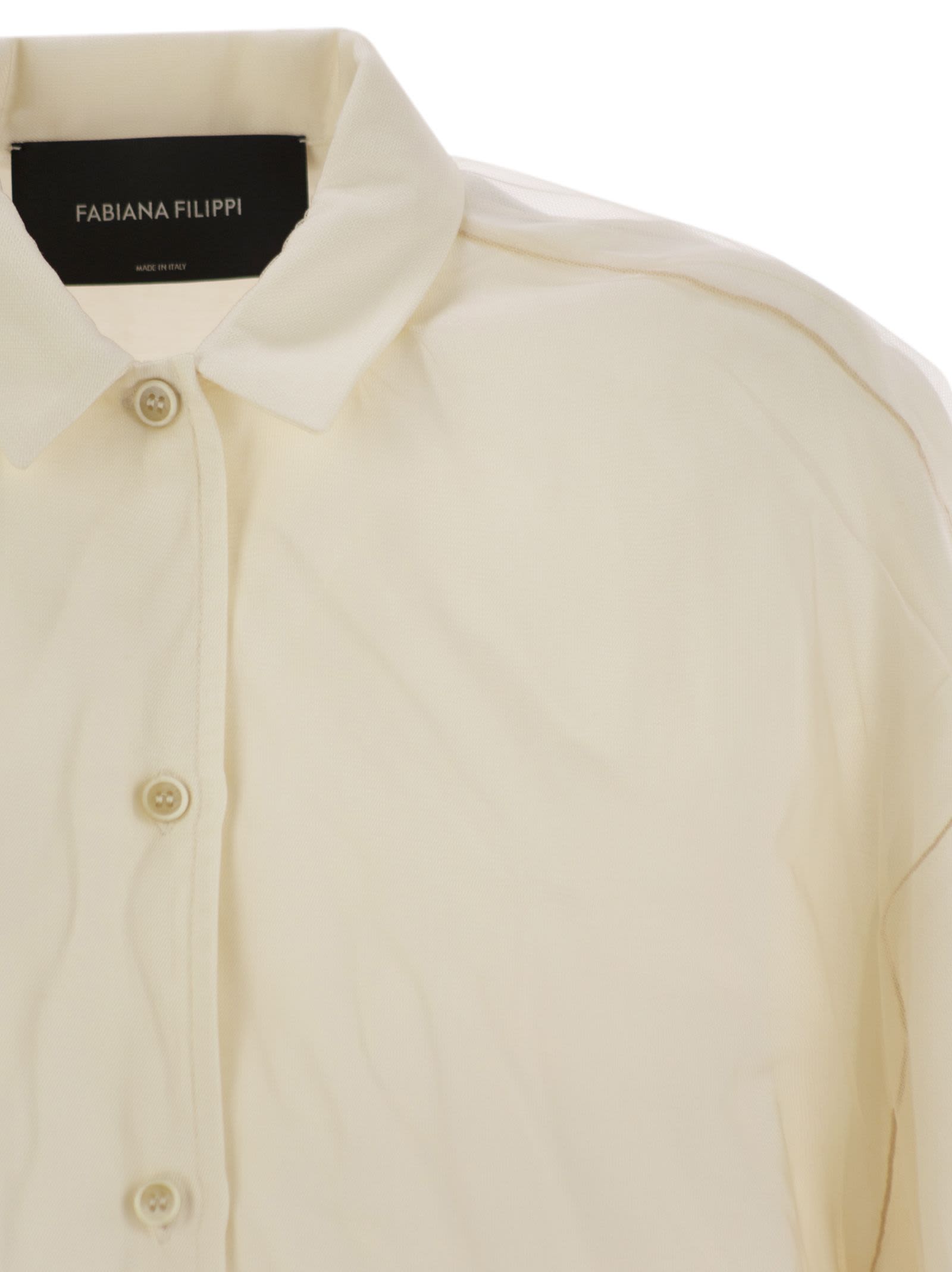 Fabiana Filippi Viscose Linen Short Sleeve Shirt With Bottom Drawsting In White