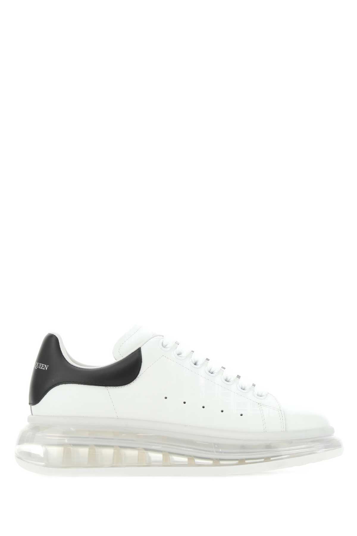 Shop Alexander Mcqueen White Leather Sneakers With Black Heel In 9061