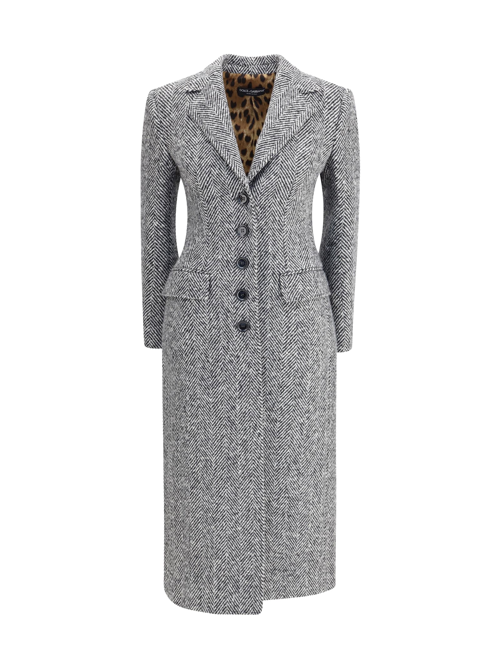 Dolce & Gabbana Women Single-breasted Chevron Coat In Gray