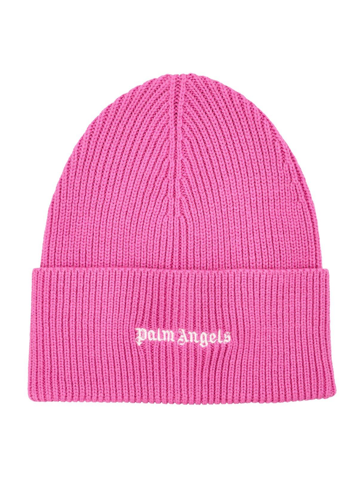 Palm Angels Classic Logo Ribbed Beanie In Fucsia