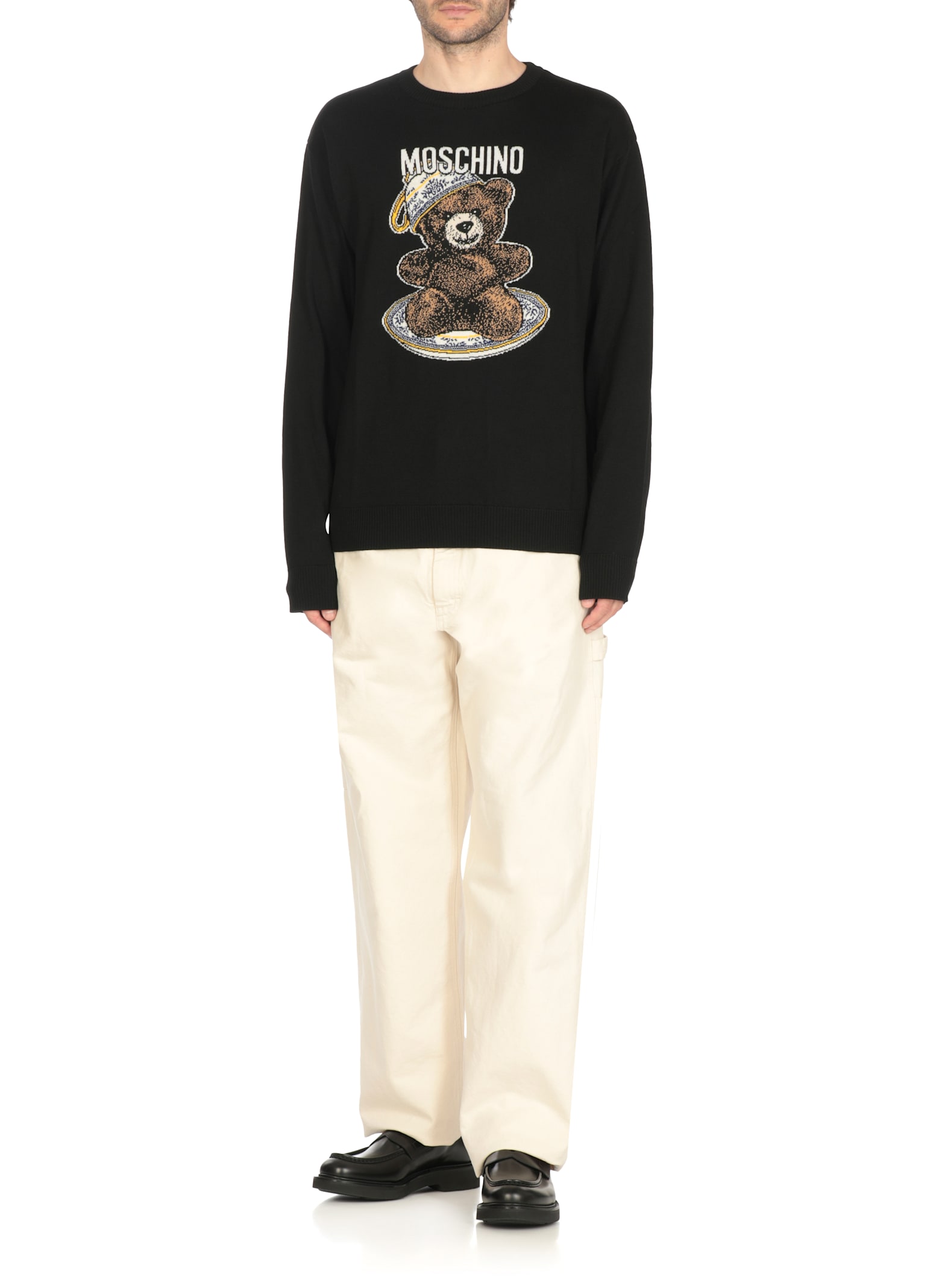 Moschino Bear Embroidered Crewneck Sweater In Black