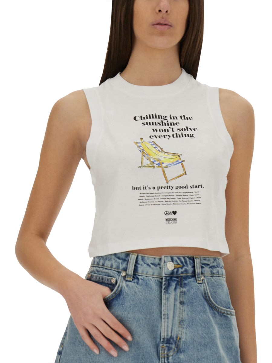 Shop M05ch1n0 Jeans Cropped Top With Print
