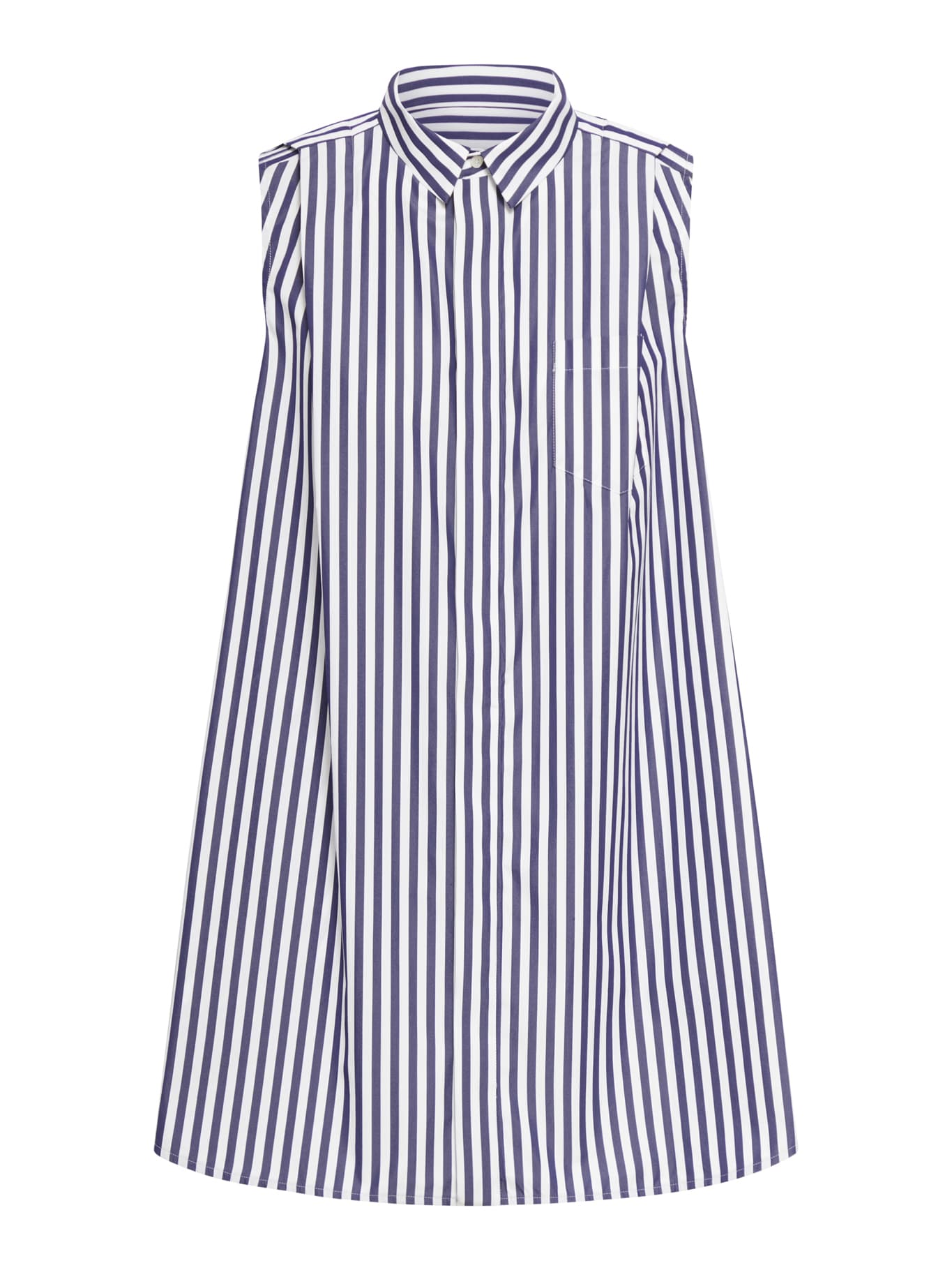 Shop Sacai Cotton Poplin Shirt Dress In Navy Stripe