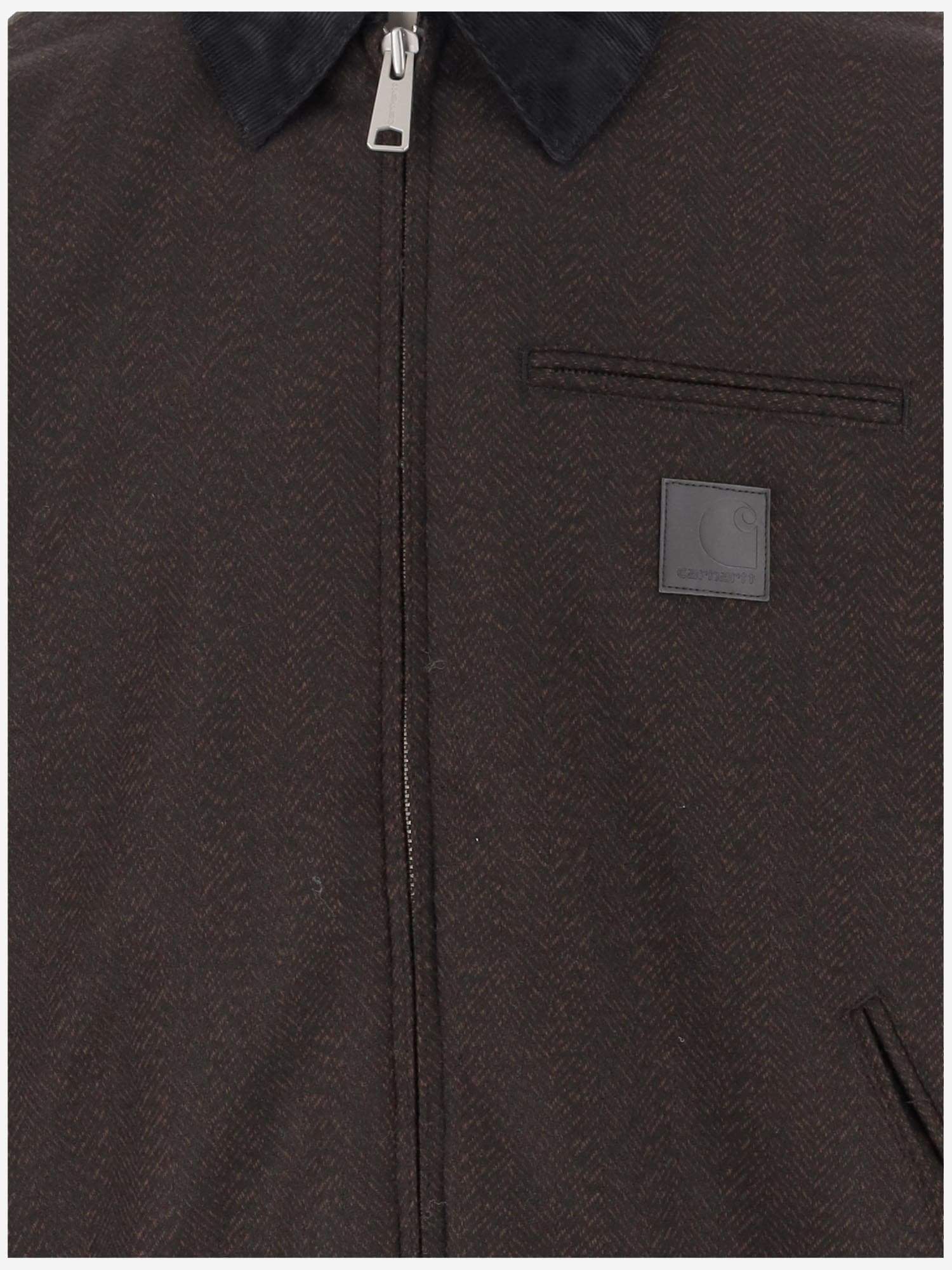 Shop Carhartt Wool Blend Jacket With Logo In Brown