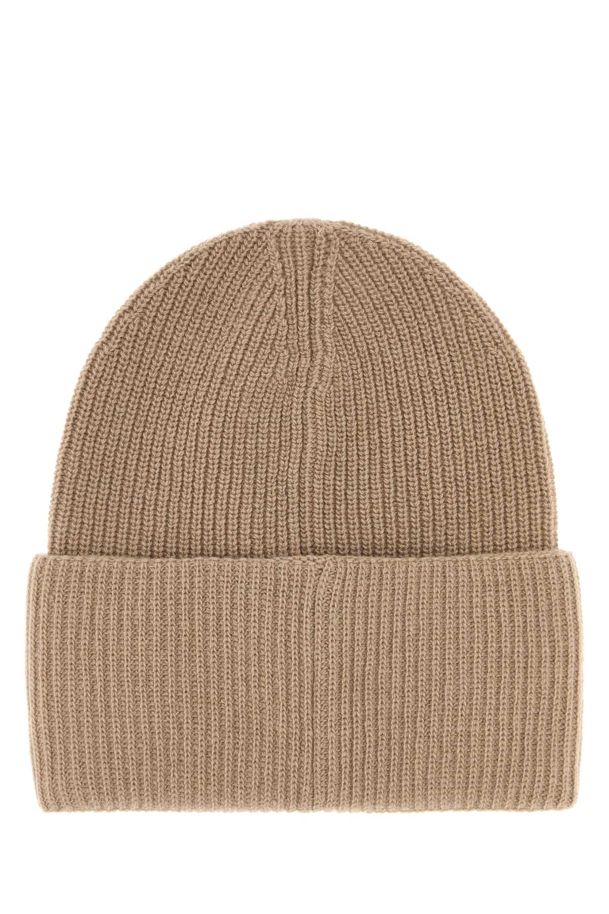 Moncler Camel Wool Beanie Hat In Brown
