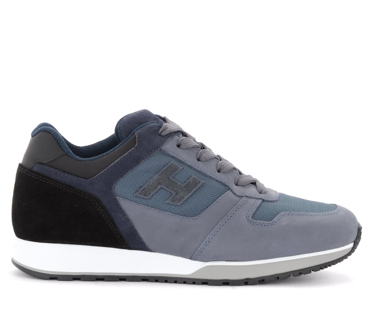 Hogan H321 Sneakers In Blue And Light Blue Leather And Fabric