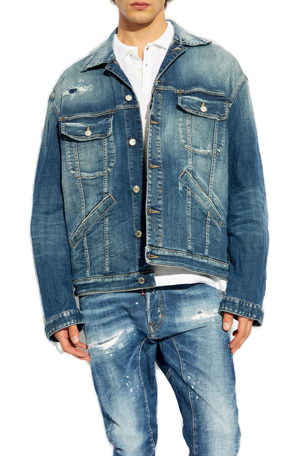 Shop Dsquared2 Distressed Denim Jacket In Navy Blue