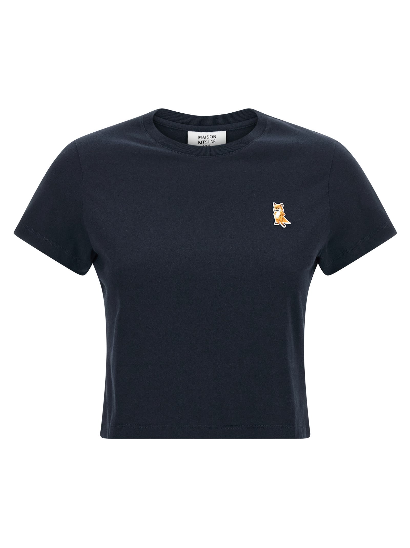 Maison Kitsuné Lady Fox Baby Embroidered Cotton Cropped Top In Blue