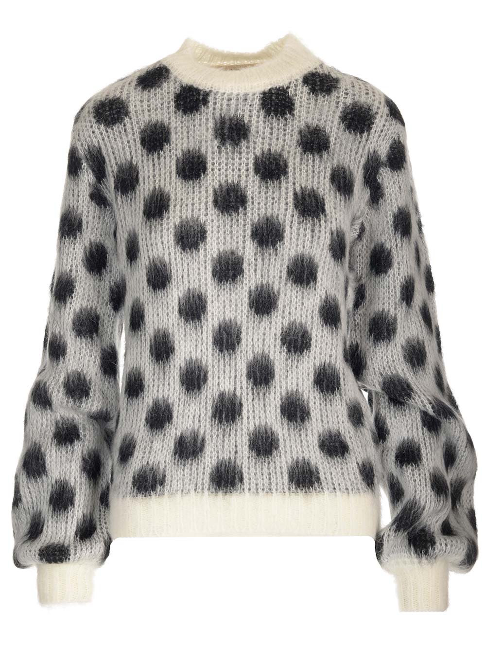 Shop Marni Brushed Mohair Sweater In White/black