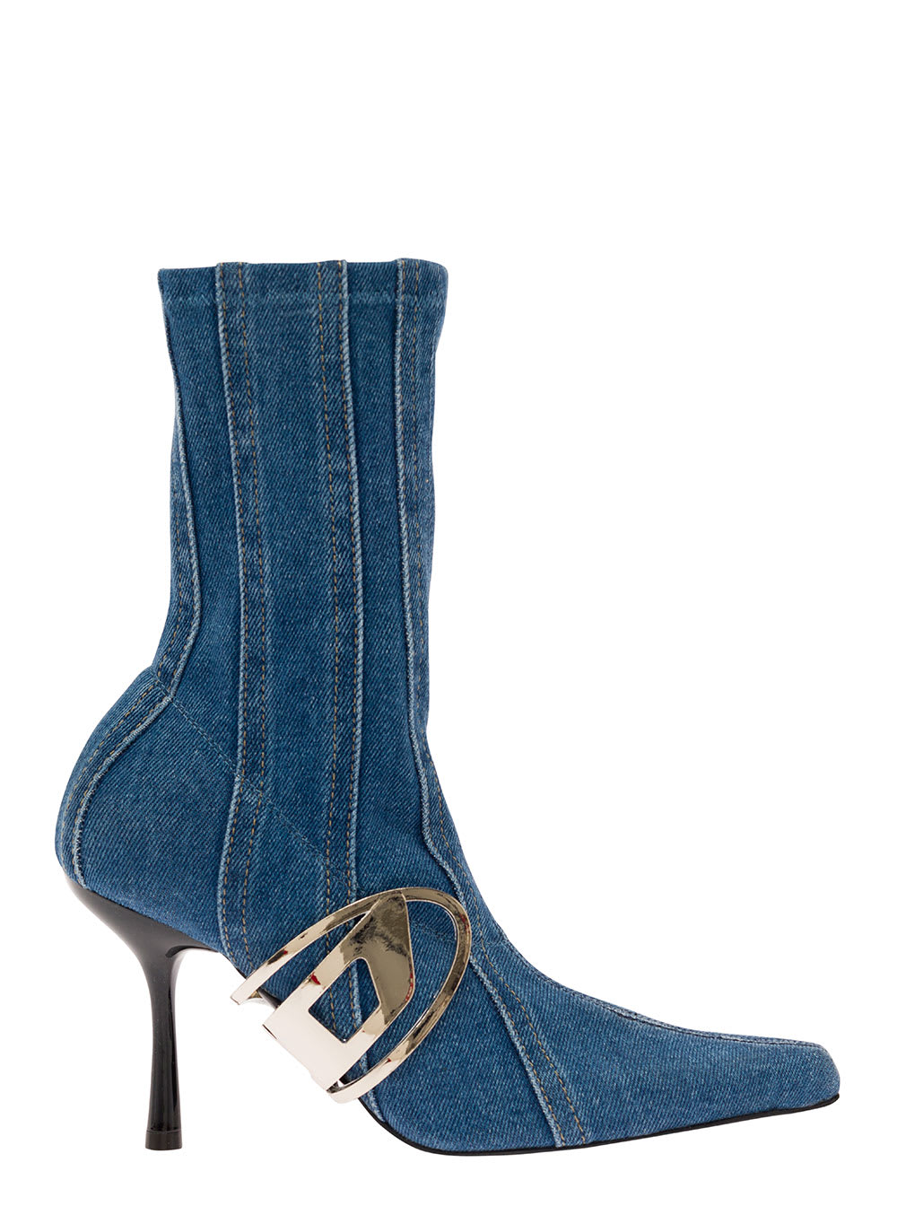 DIESEL D-ECLIPSE LIGHT BLUE SOCKS BOOTS WITH MACRO OVAL D LOGO IN STRETCH COTTON DENIM WOMAN