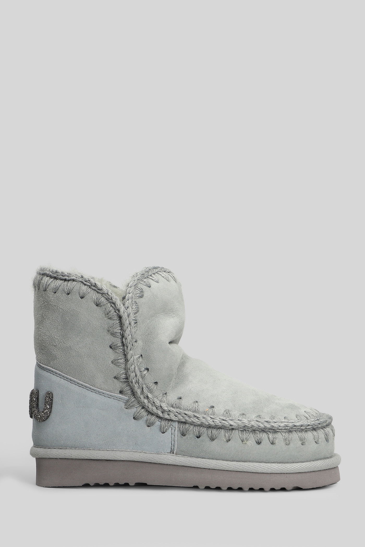 Mou Eskimo 18 Low Heels Ankle Boots In Grey Suede In White