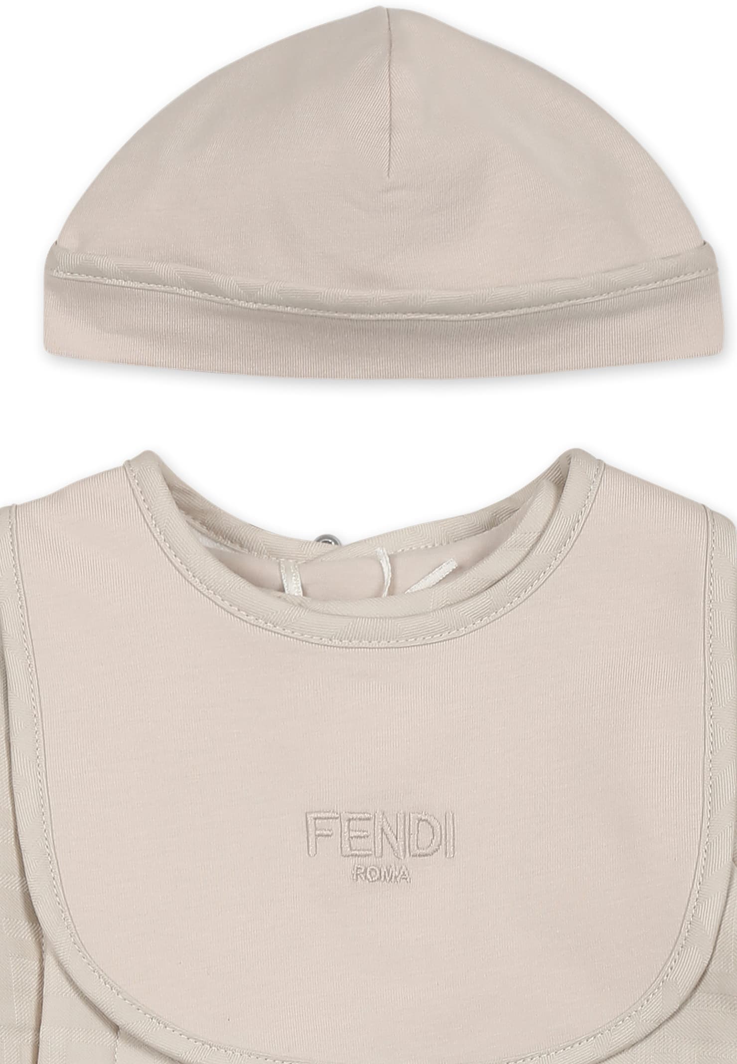 Fendi Beige Babygrow Set For Babykids With Ff In Beige