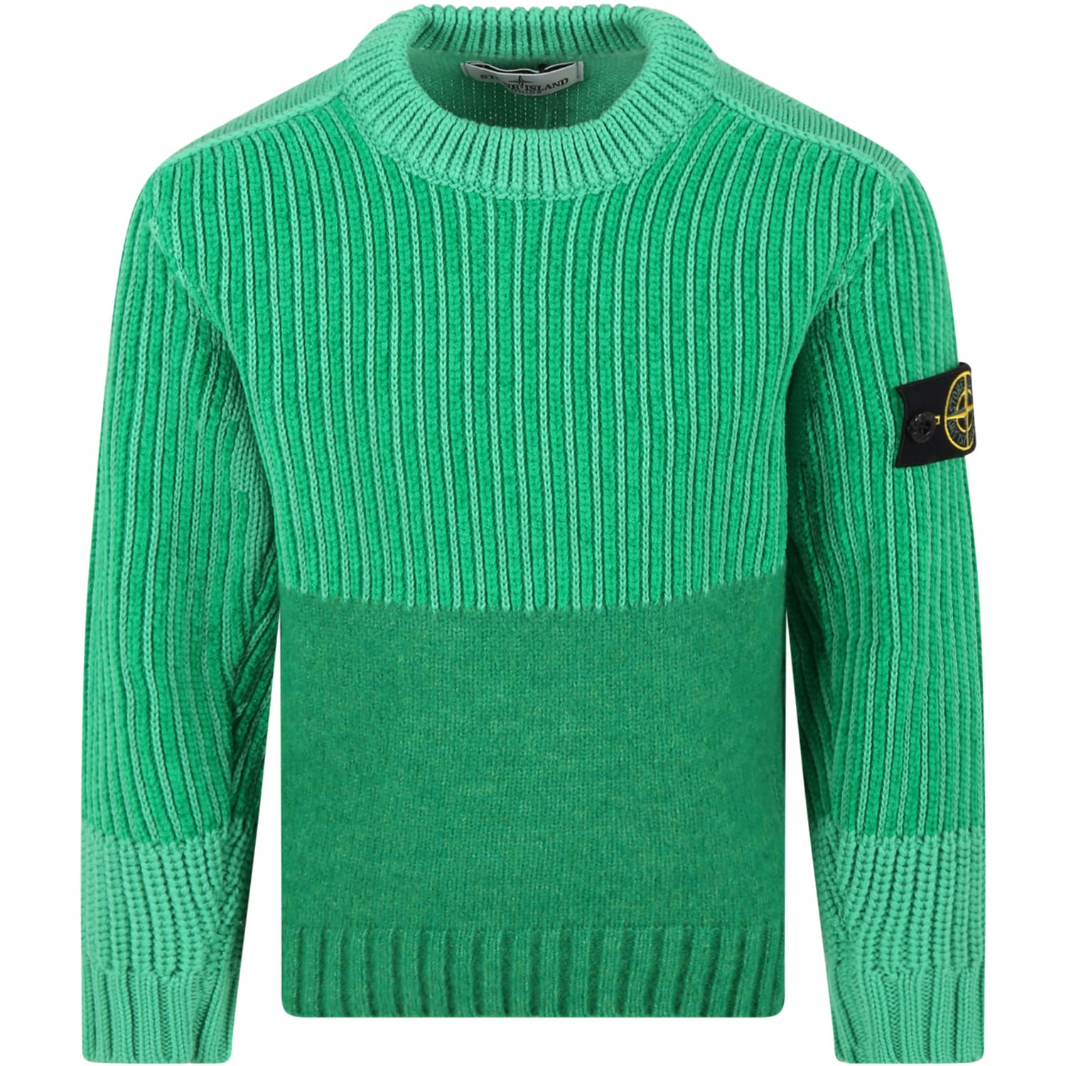 Stone Island Junior Green Sweater For Boy With Patch Logo