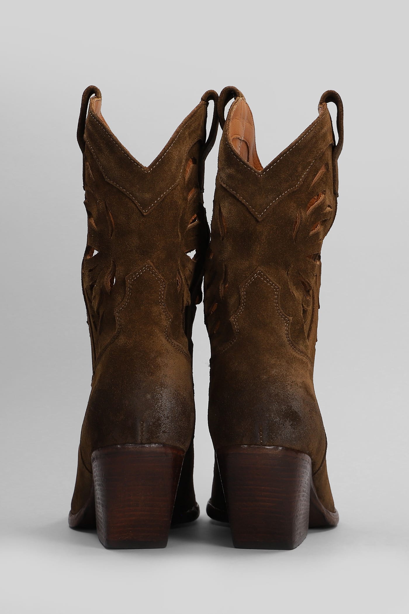Elena Iachi Texan Ankle Boots In Leather Color Suede In Leather Color