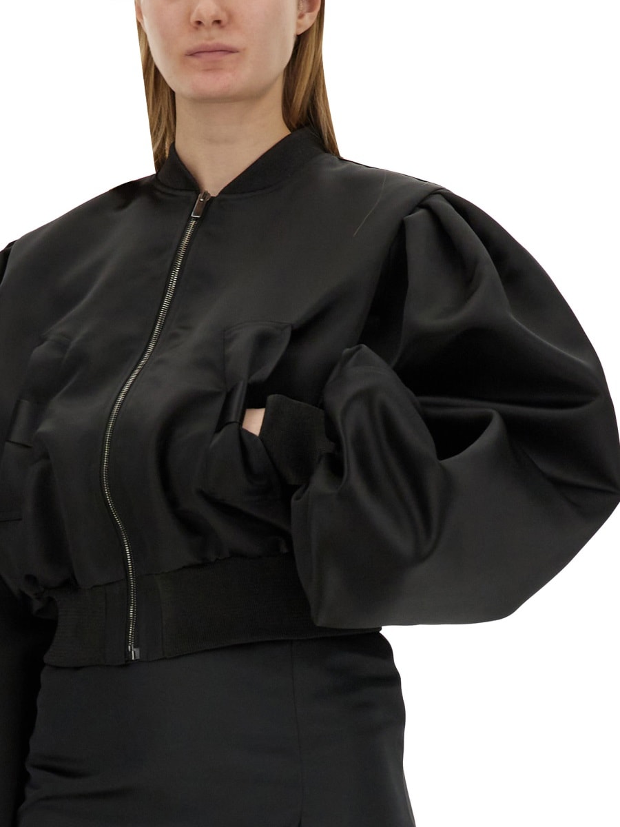 Shop Nina Ricci Satin Bomber Jacket In Black