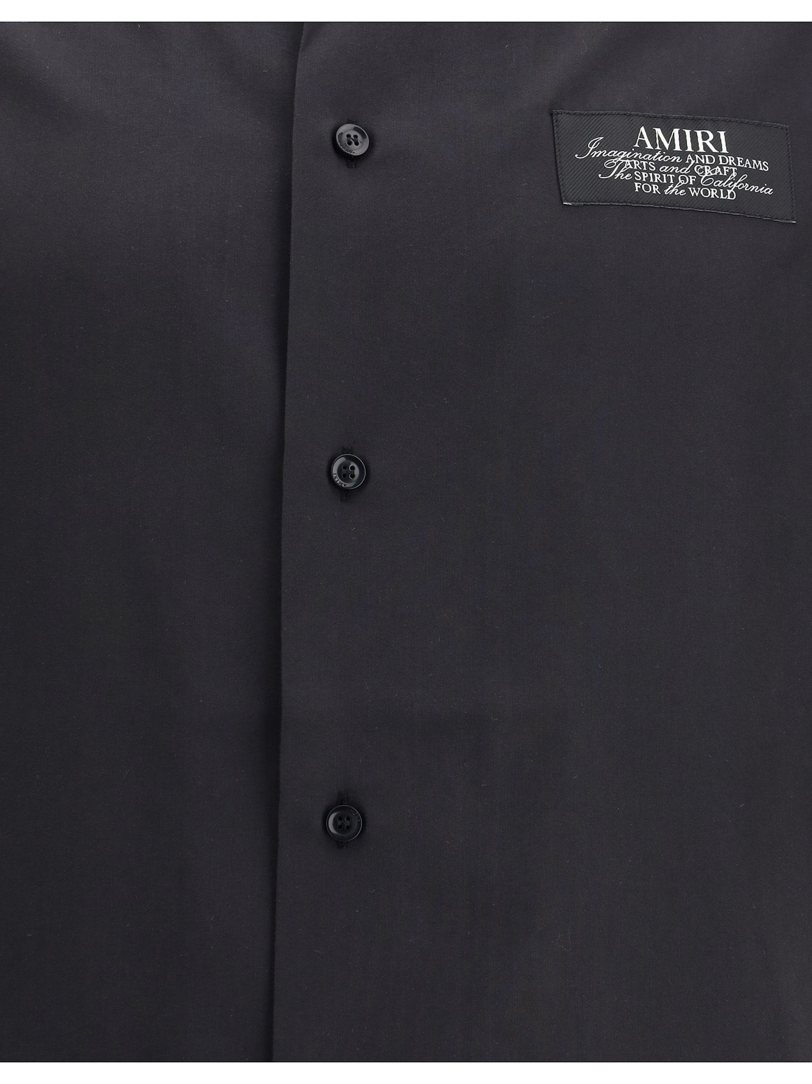 Amiri Mens Black Spirit Logo-patch Woven Bowling Shirt