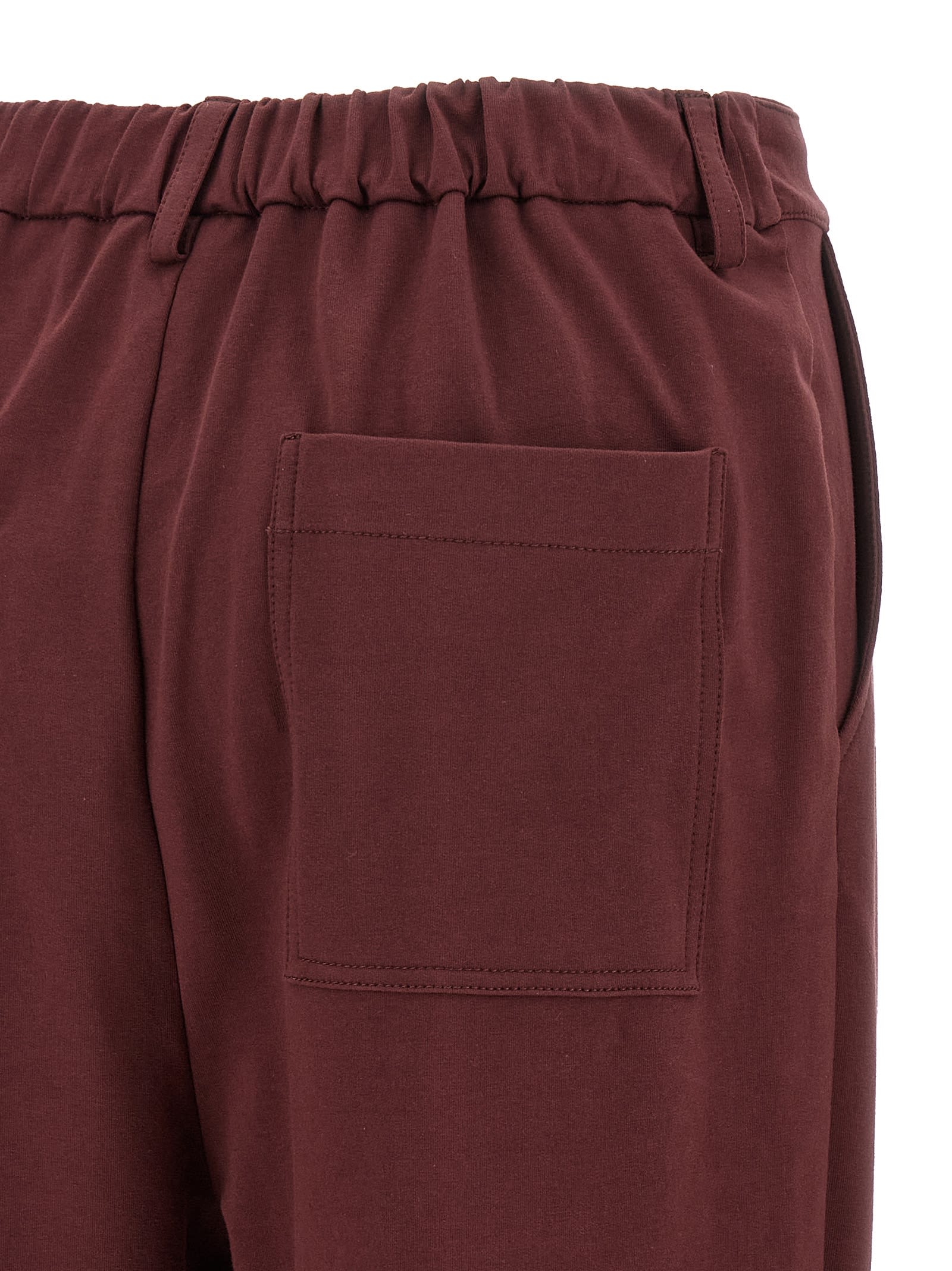 Brunello Cucinelli Cropped Trousers With Elastic Waistband And Pockets In Burgundy