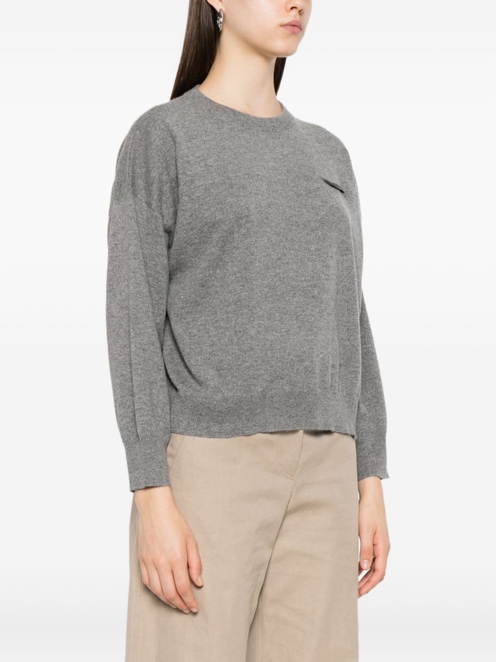 Brunello Cucinelli Detailed Crew-neck Sweater In Gray