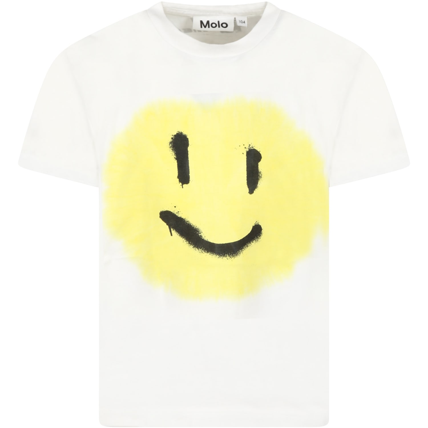 Molo White T-shirt For Kids With Yellow Smiley