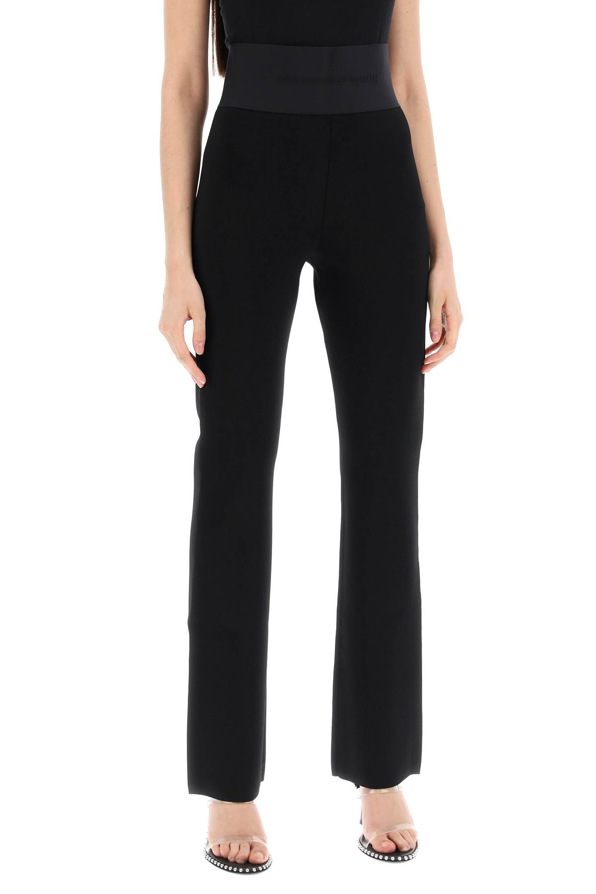 Shop Alexander Wang Flared Pants With Branded Stripe In Black (black)