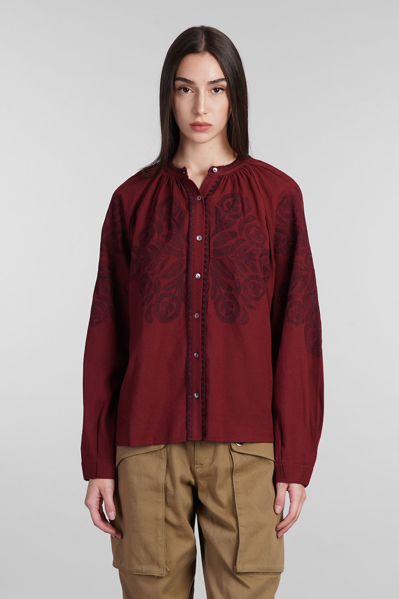 Shop Antik Batik Eglantine Shirt In Bordeaux Cotton