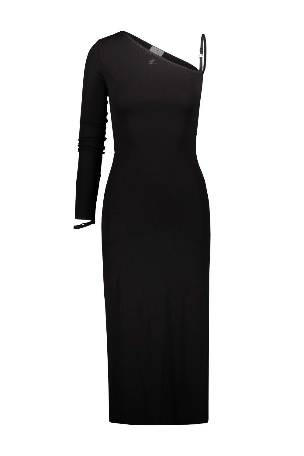 Shop Courrèges One Sleeve Lingerie Dress In Black