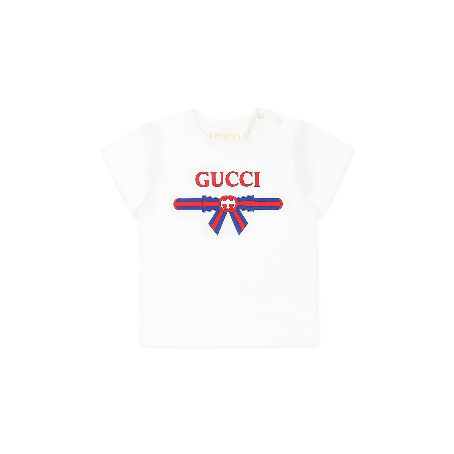 Gucci White T-shirt For Baby Girl With Gg Cross And Web Motif In White