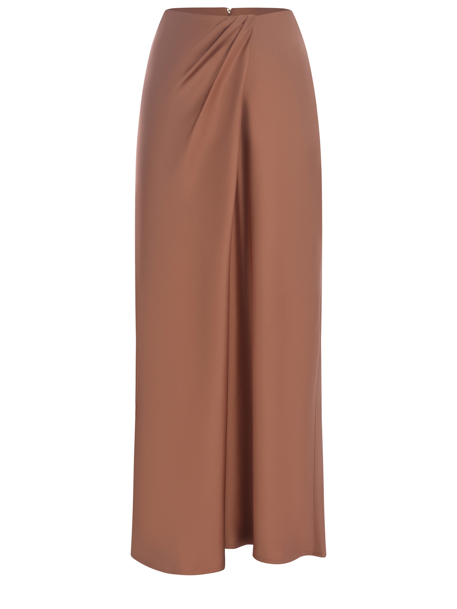 Shop Pinko Long Skirt  Conversion Made Of Shiny Satin In Brown