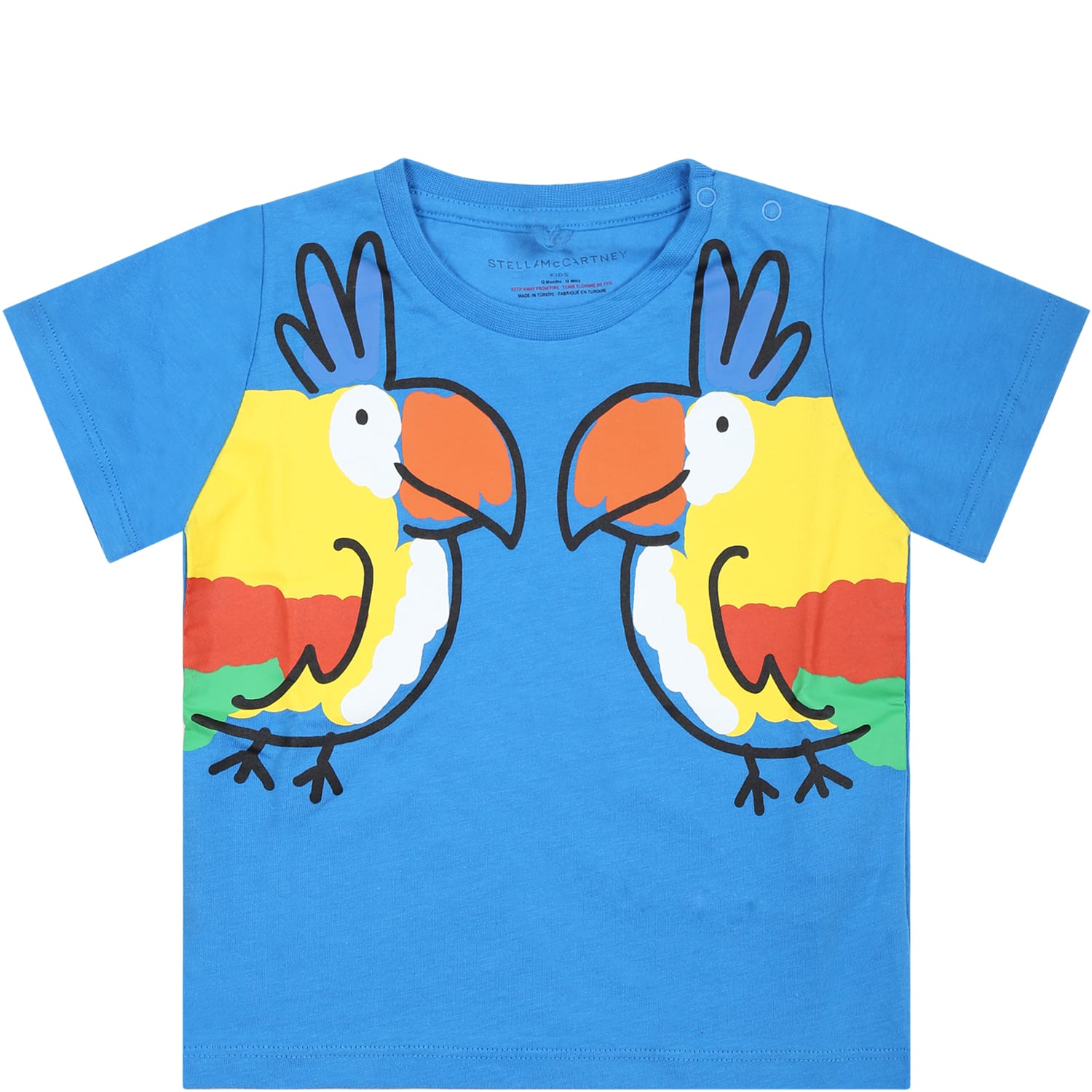 Shop Stella Mccartney Light Blue T-shirt For Baby Boy With Parrots