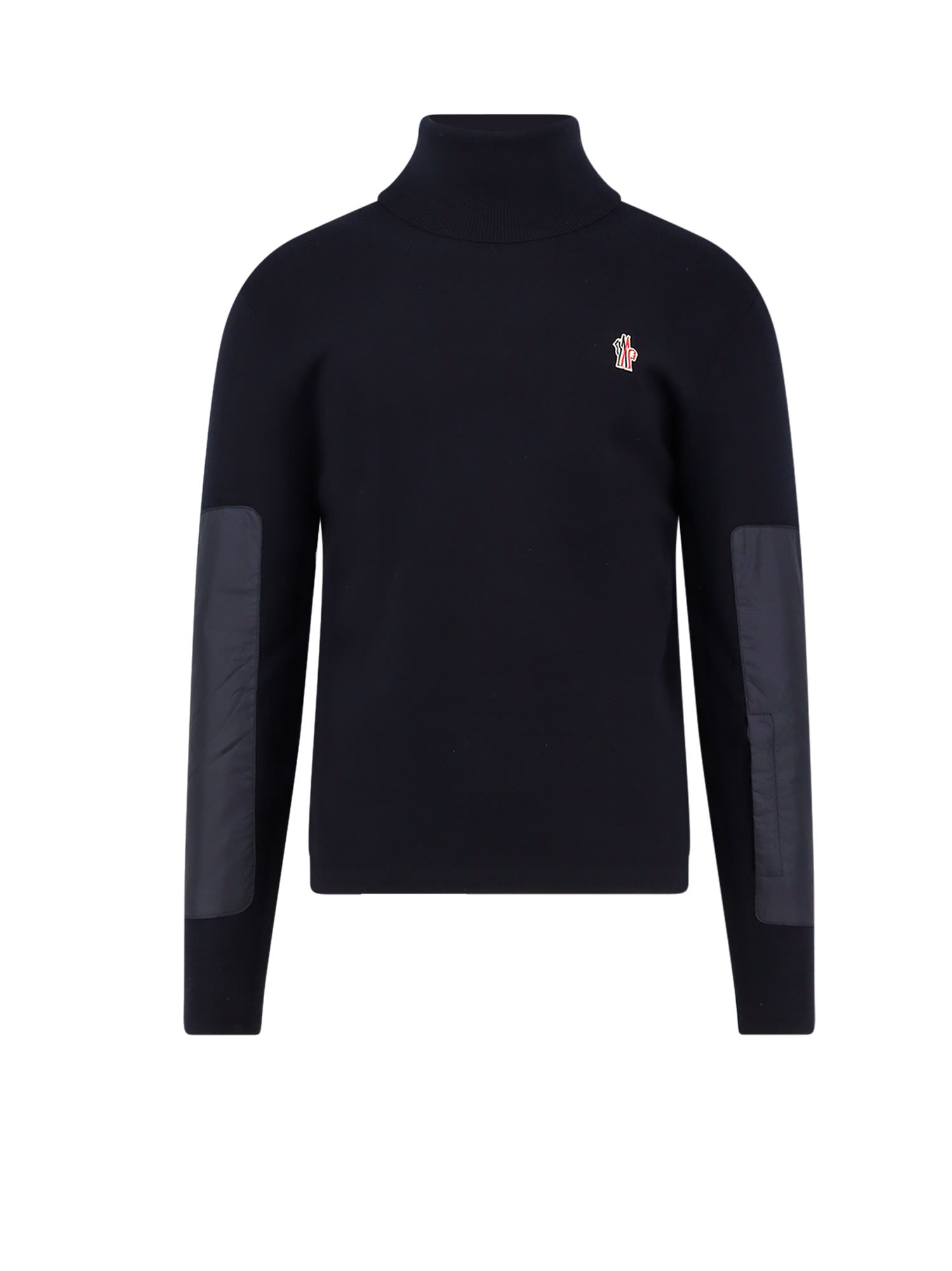 Moncler Wool Turtleneck Sweater With Nylon Inserts In Black