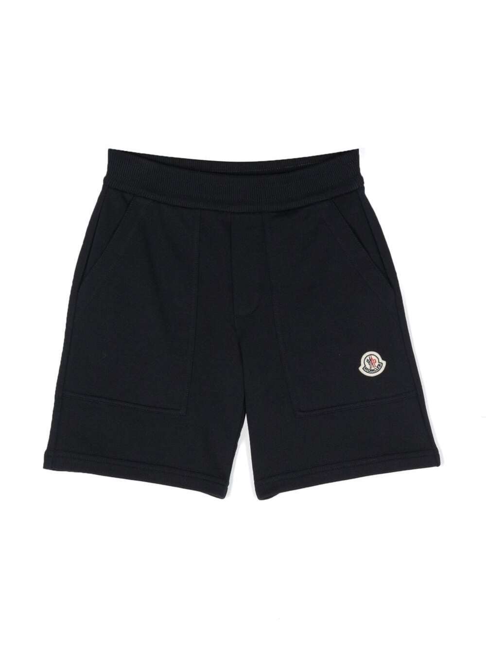 Moncler Bermuda Con Patch Logo In Cotone Blu Bambino In Black