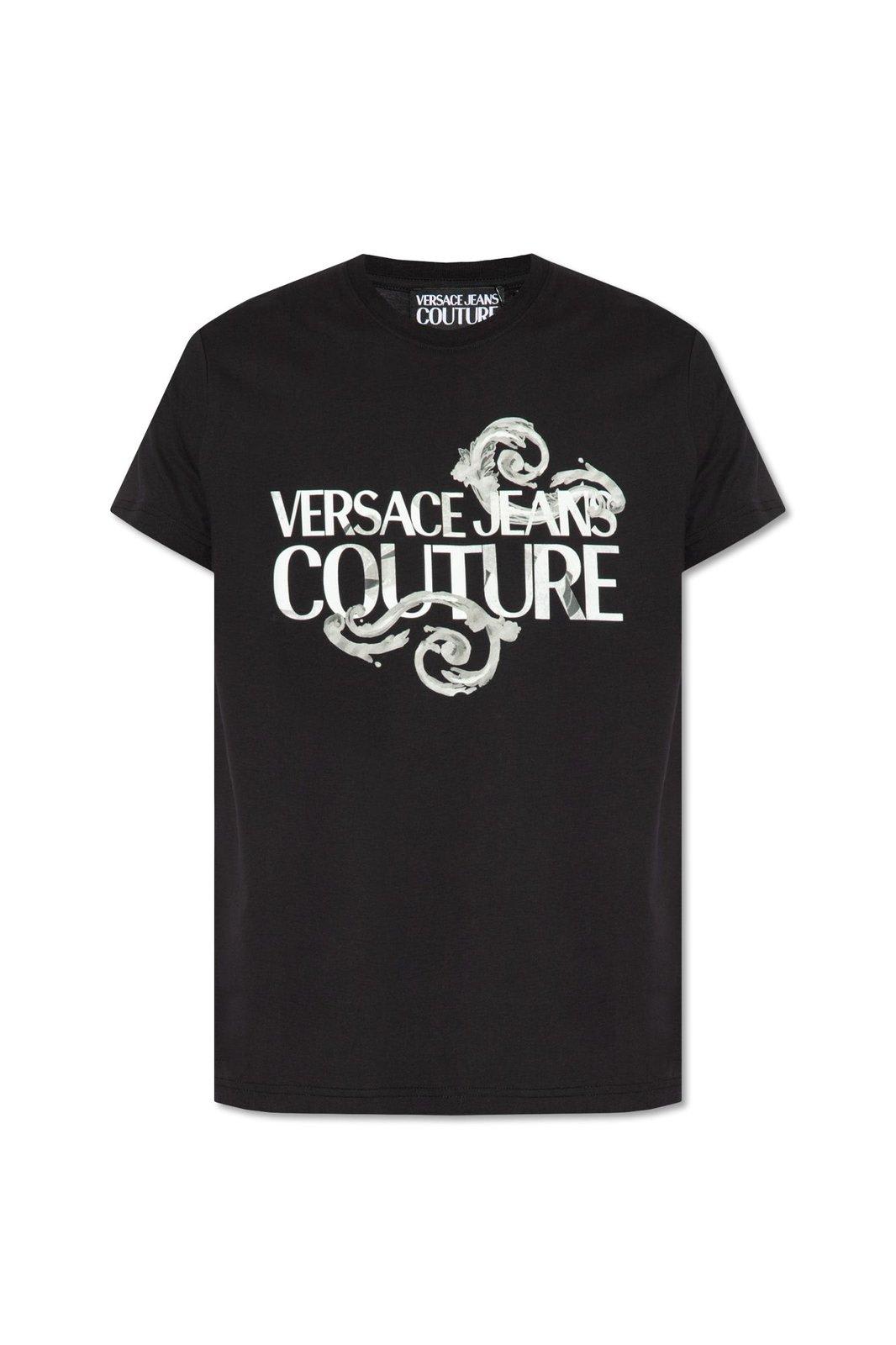 Shop Versace Jeans Couture Logo-printed Crewneck T-shirt In Black