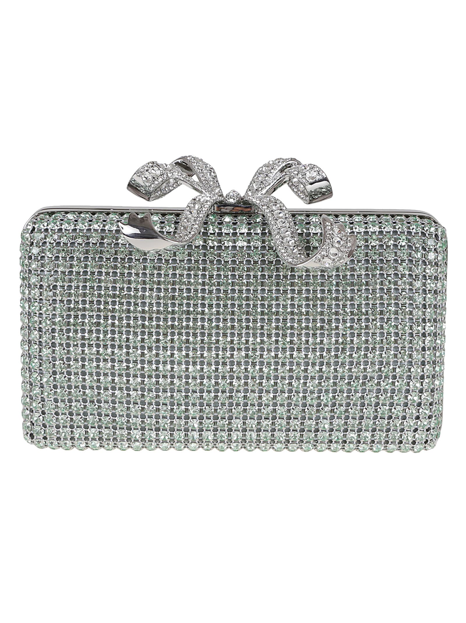 Self-portrait Green Chainmail Clutch Bag In Green