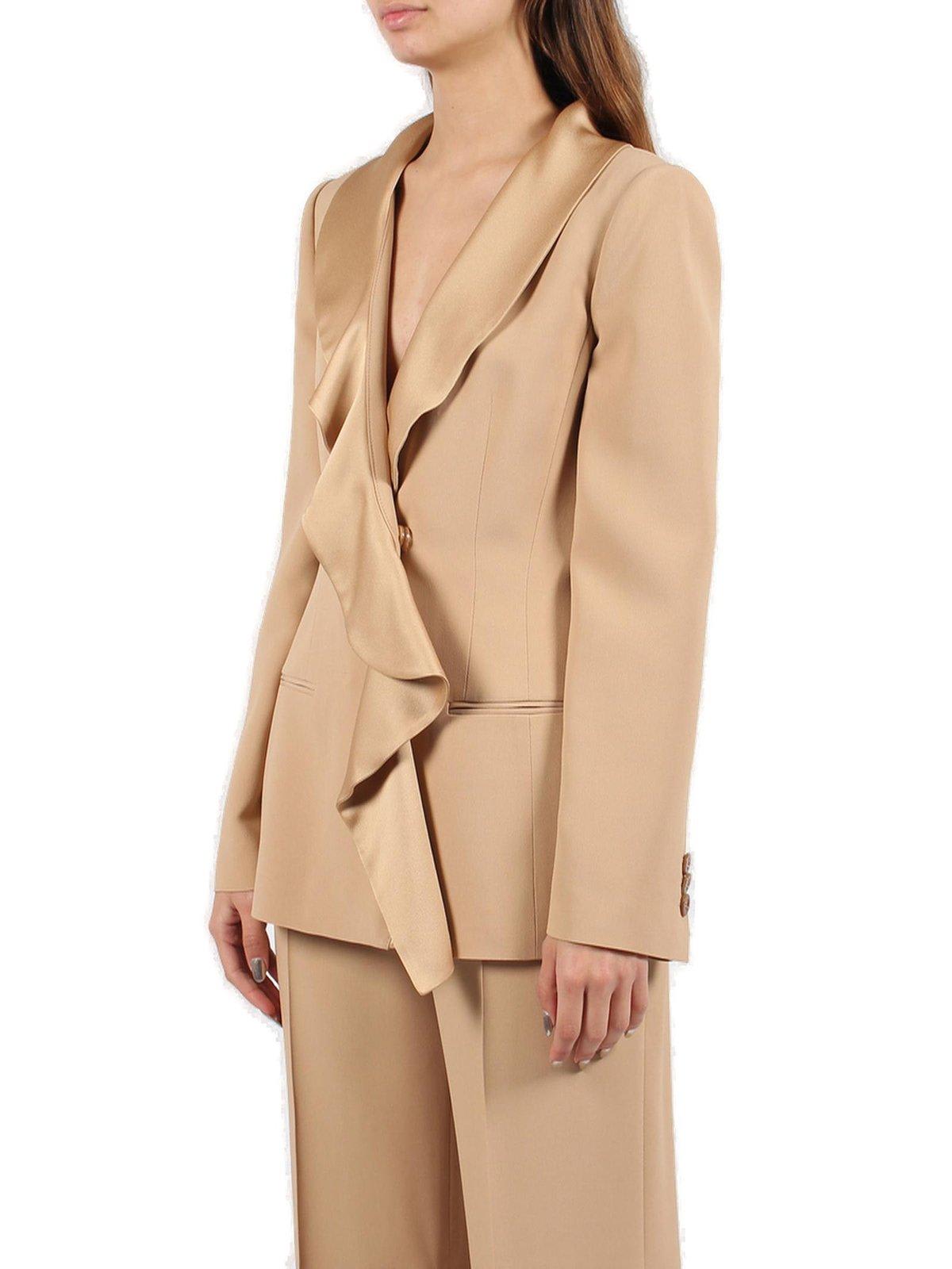 Shop Alberta Ferretti Long-sleeved Tailored Blazer In Beige