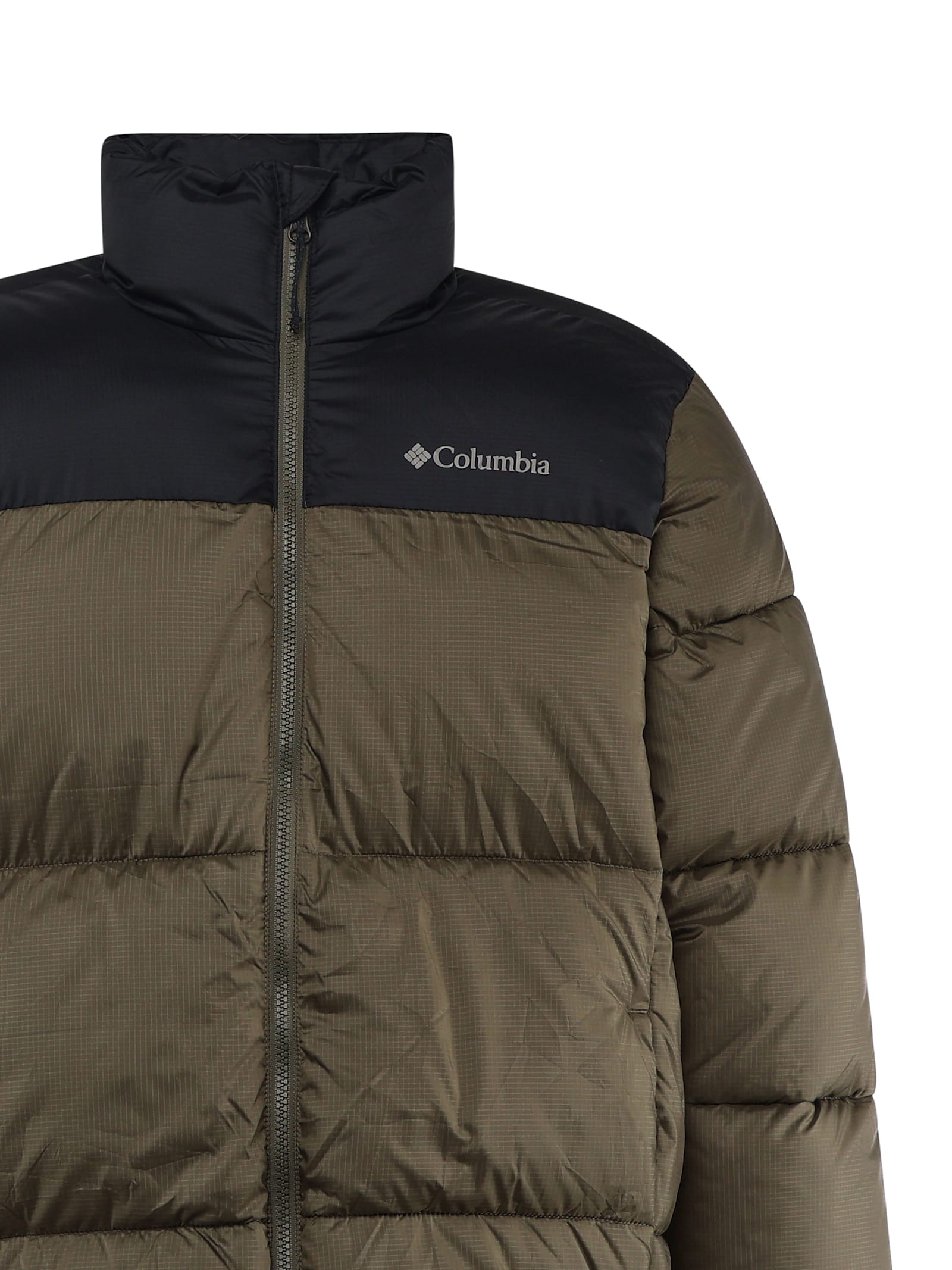 Columbia Logo Print Padded Jacket In Stone Green, Bl