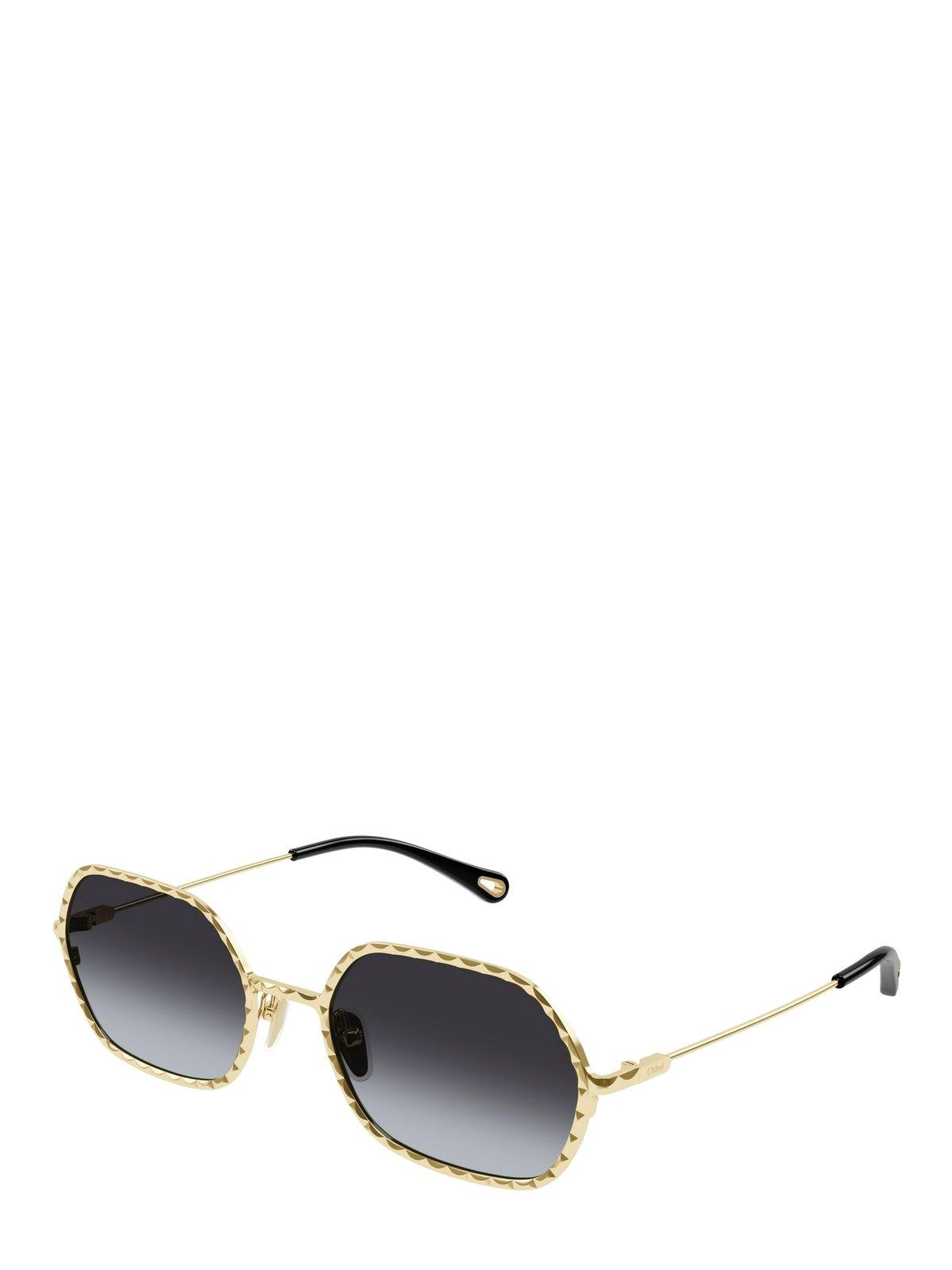 Shop Chloé Rectangular Frame Sunglasses In 001 Gold Gold Grey