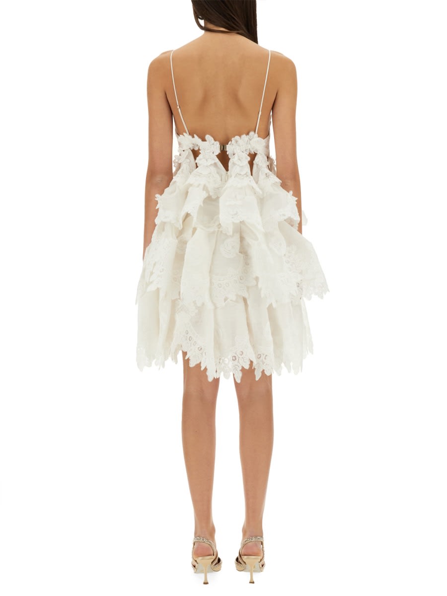 Zimmermann Crush Tiered Lace Mini Dress In Ivory