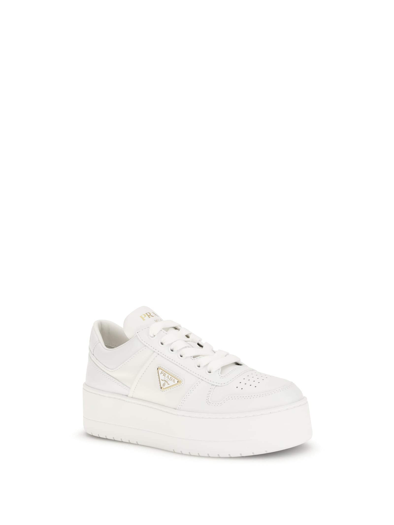 Prada Downtown Bold Leather Platform Sneakers In White
