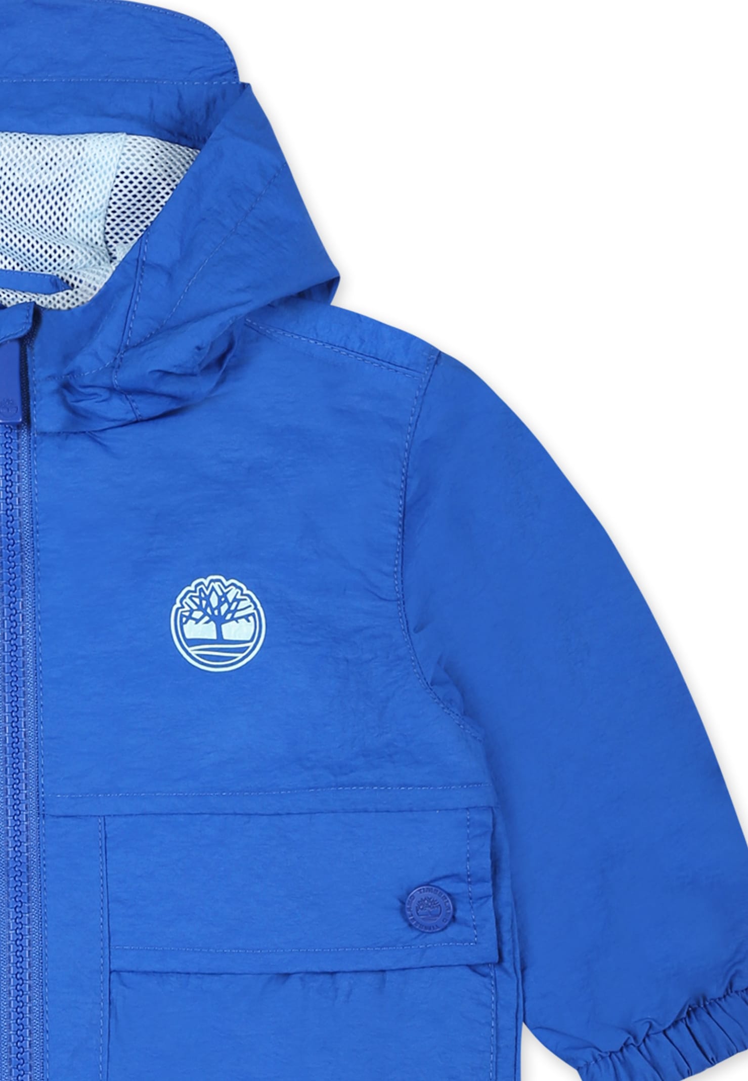 Timberland Light Blue Windbreaker Jacket For Baby Boy With Tree In Light Blue