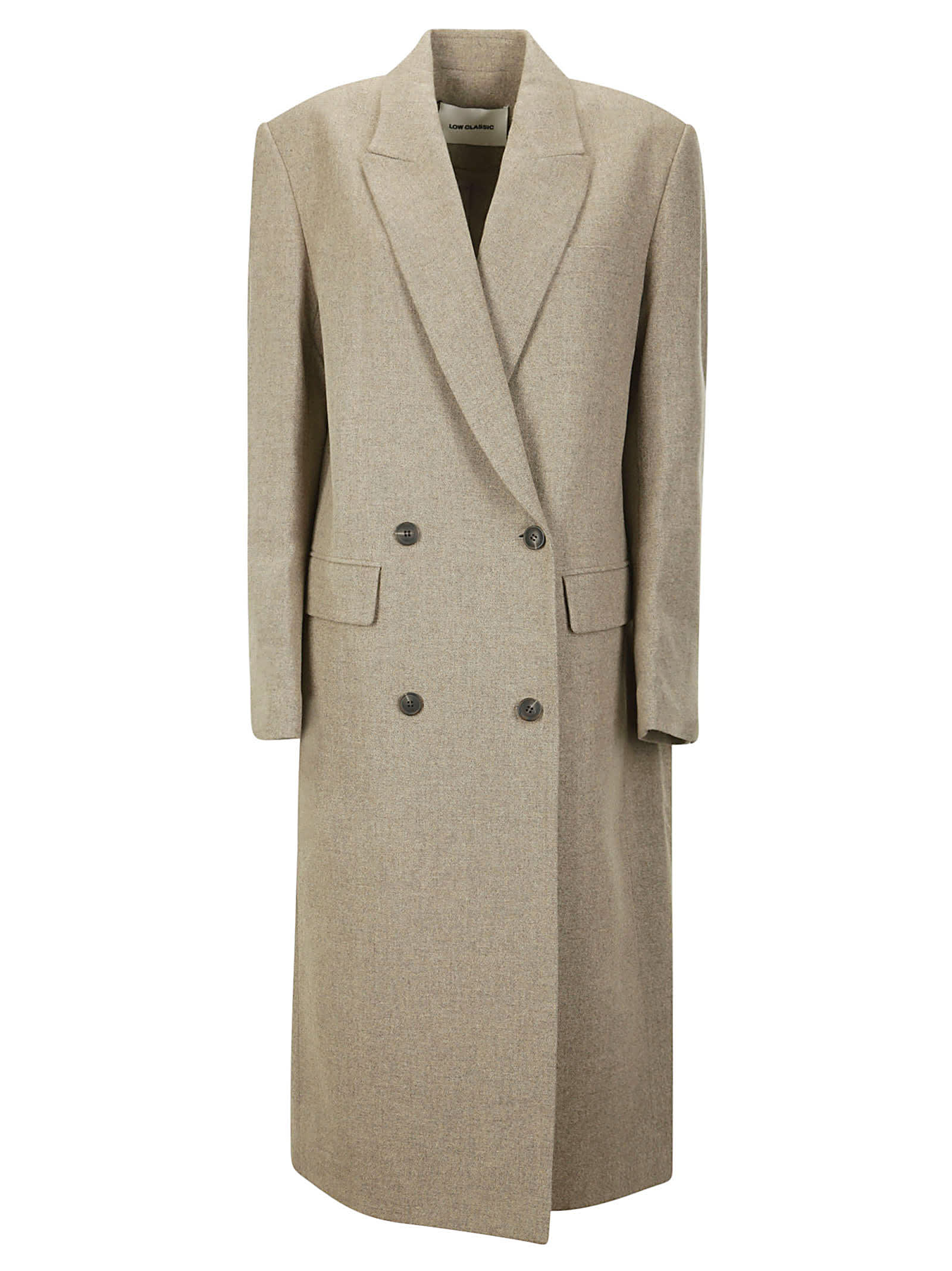 Low Classic Neutral Double-breasted Longline Coat In Be